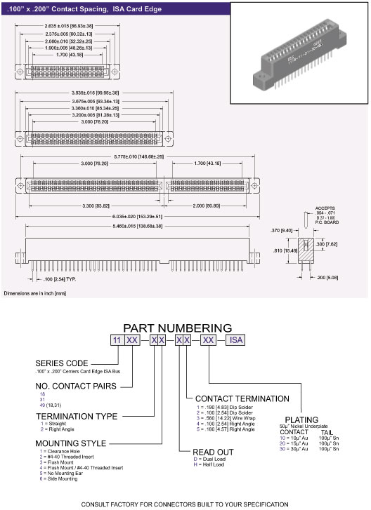 1100 Series Card Edge Connector ISA