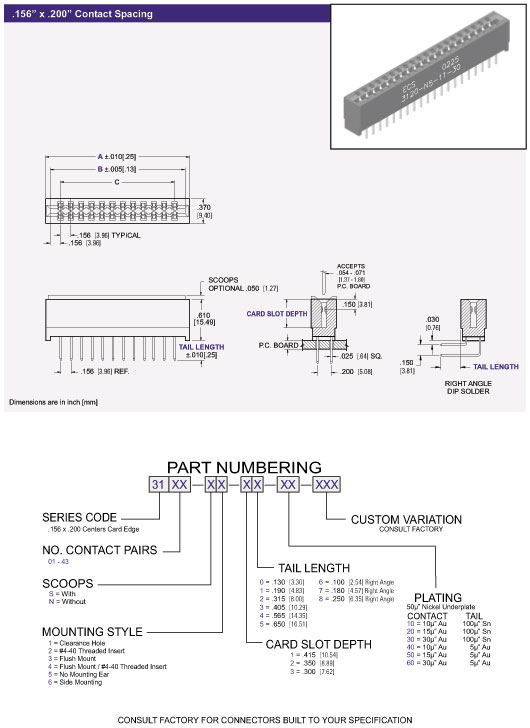 3100 Series Card Edge Connector