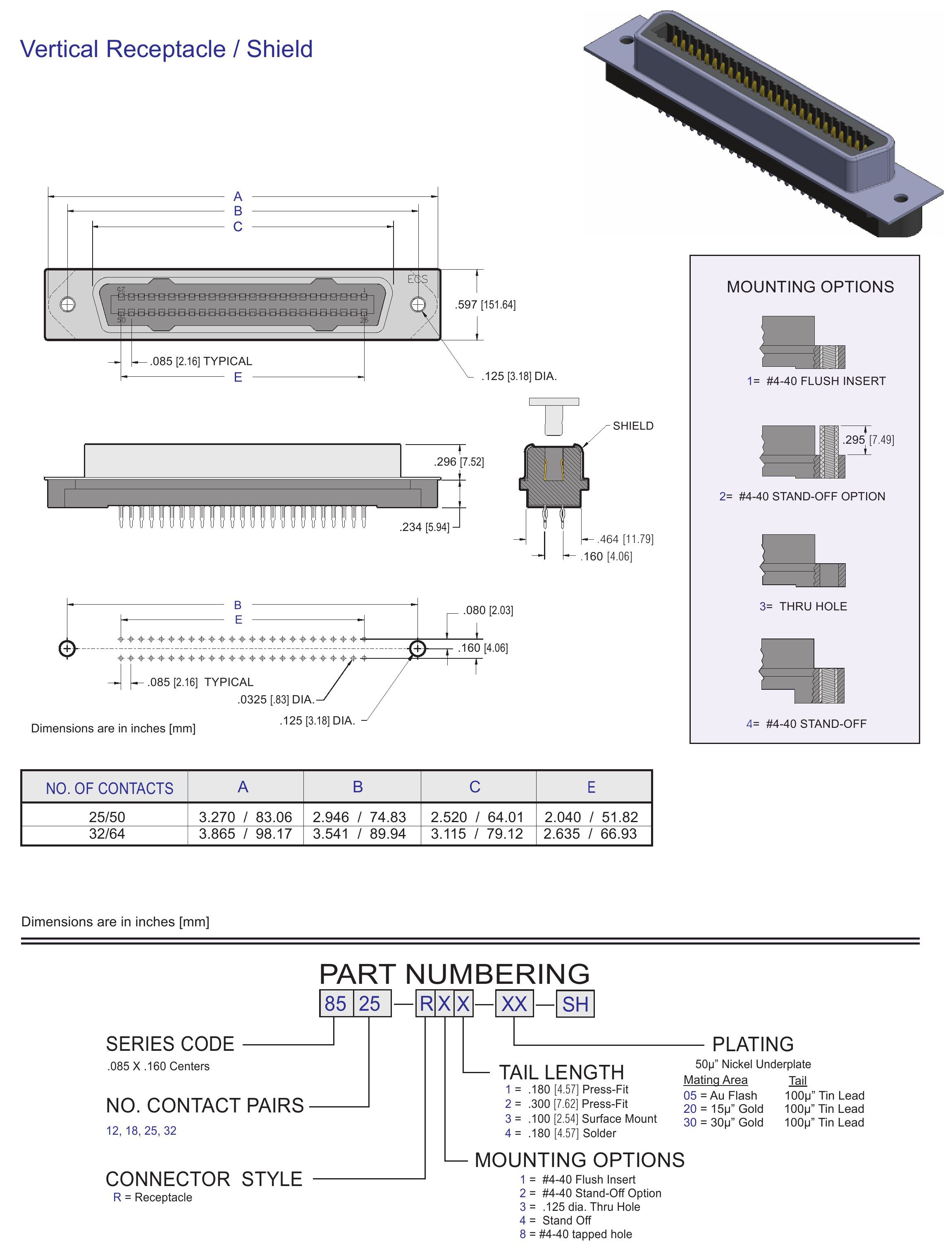 ECS Receptacle Vertical Shield Connector