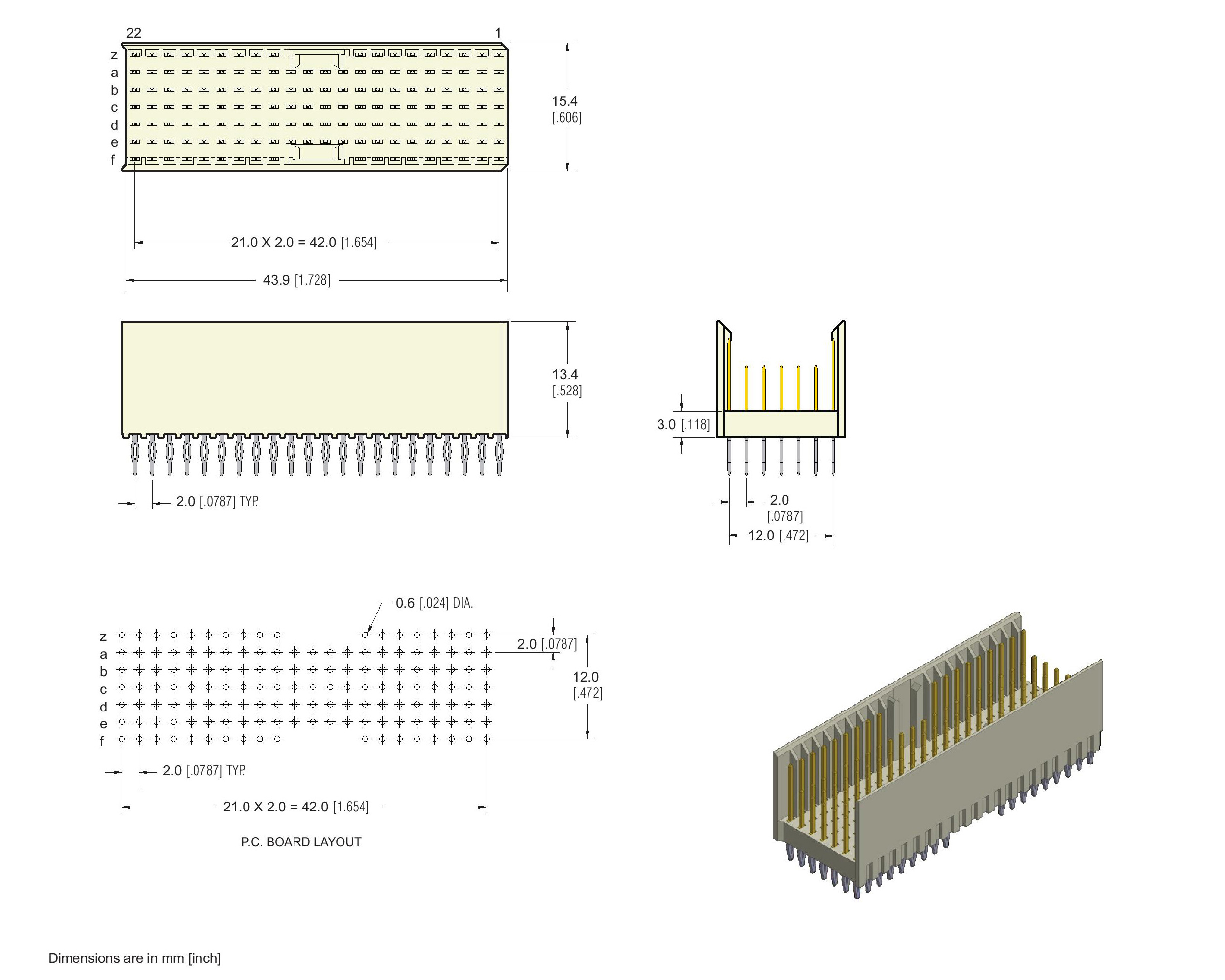 ECS 2mm Hard Metric Type AB22 Receptacle Right Angle