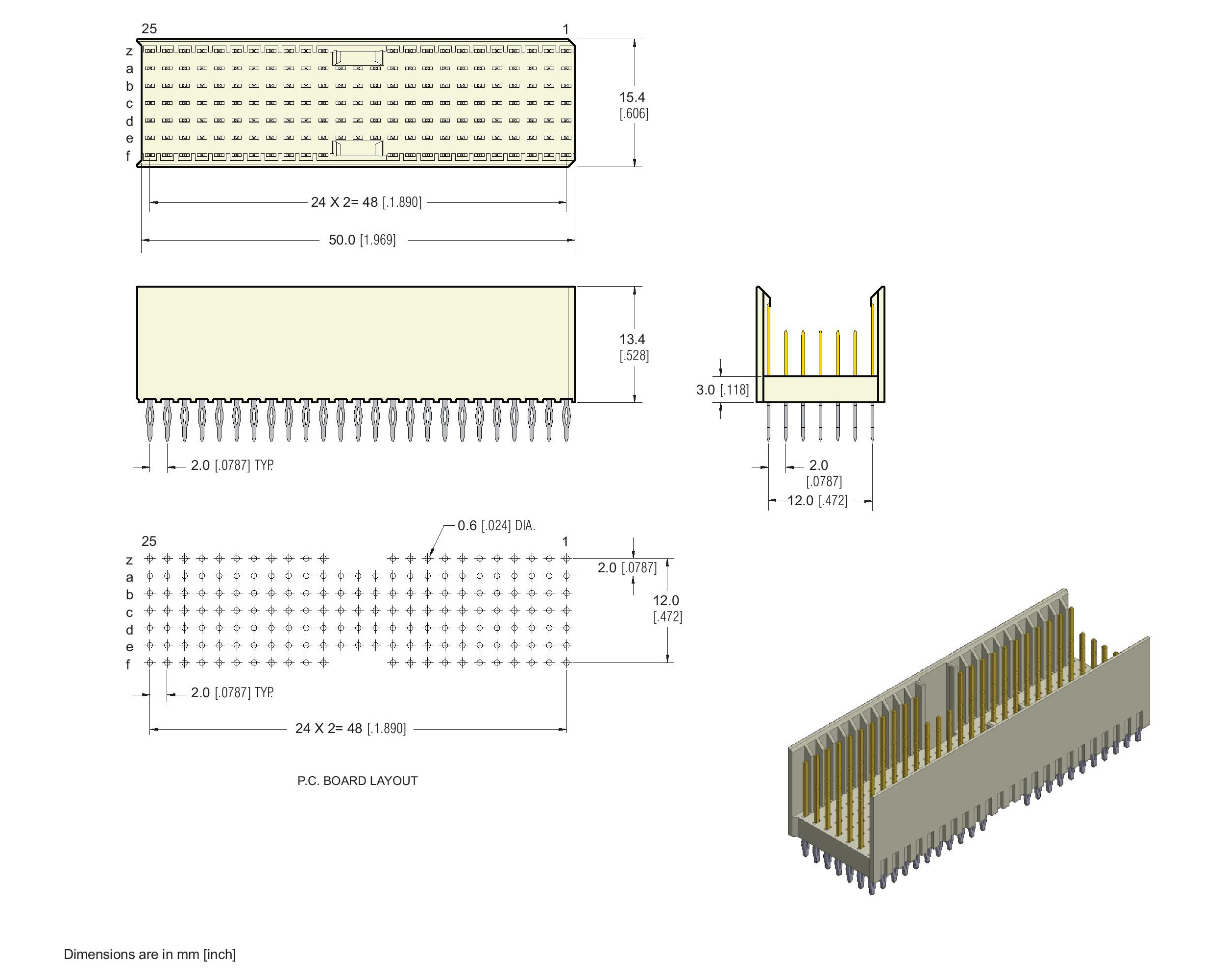 ECS 2mm Hard Metric Type AB25 Header Straight Connector