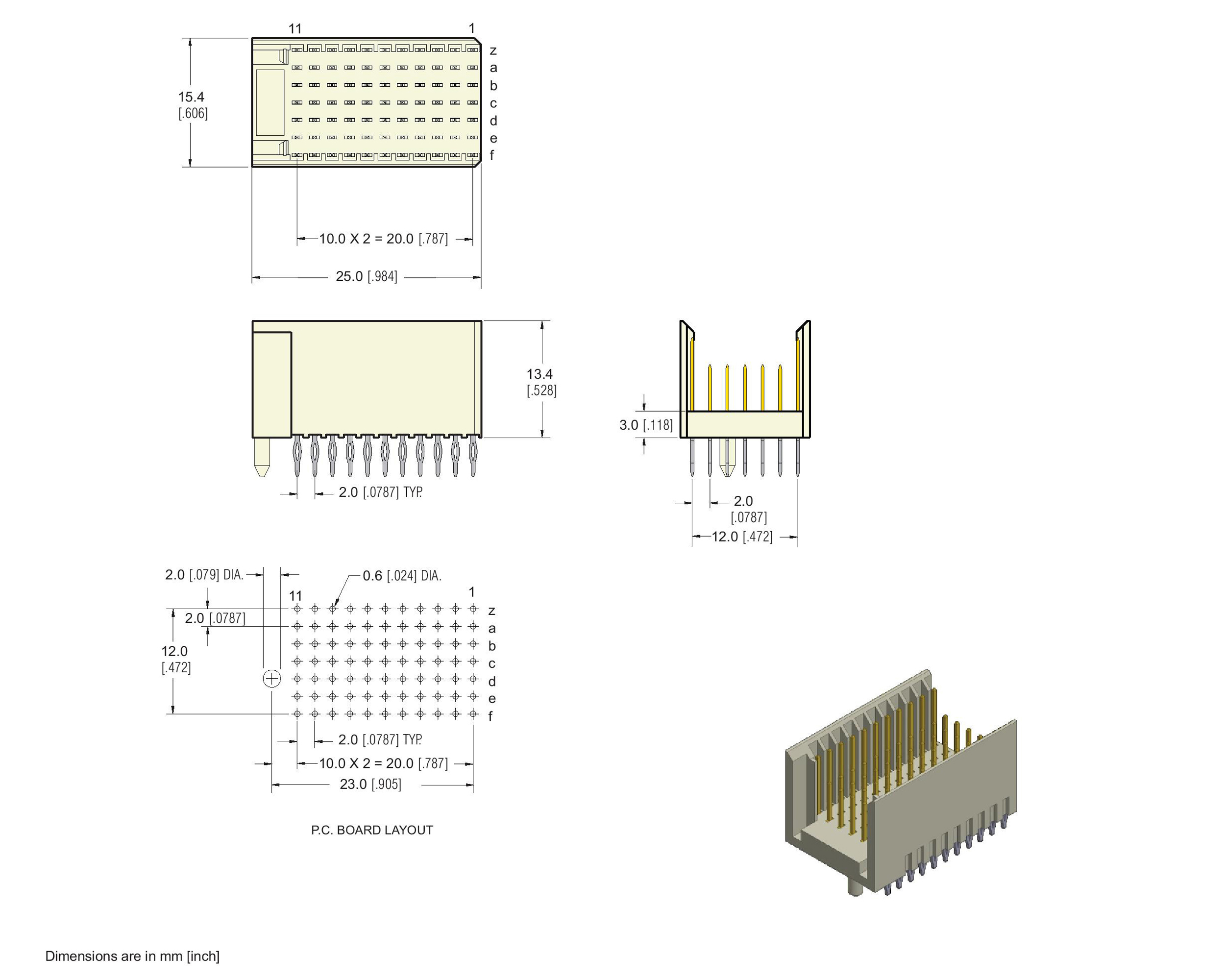 ECS 2mm Hard Metric Type C11 Header Straight Connector