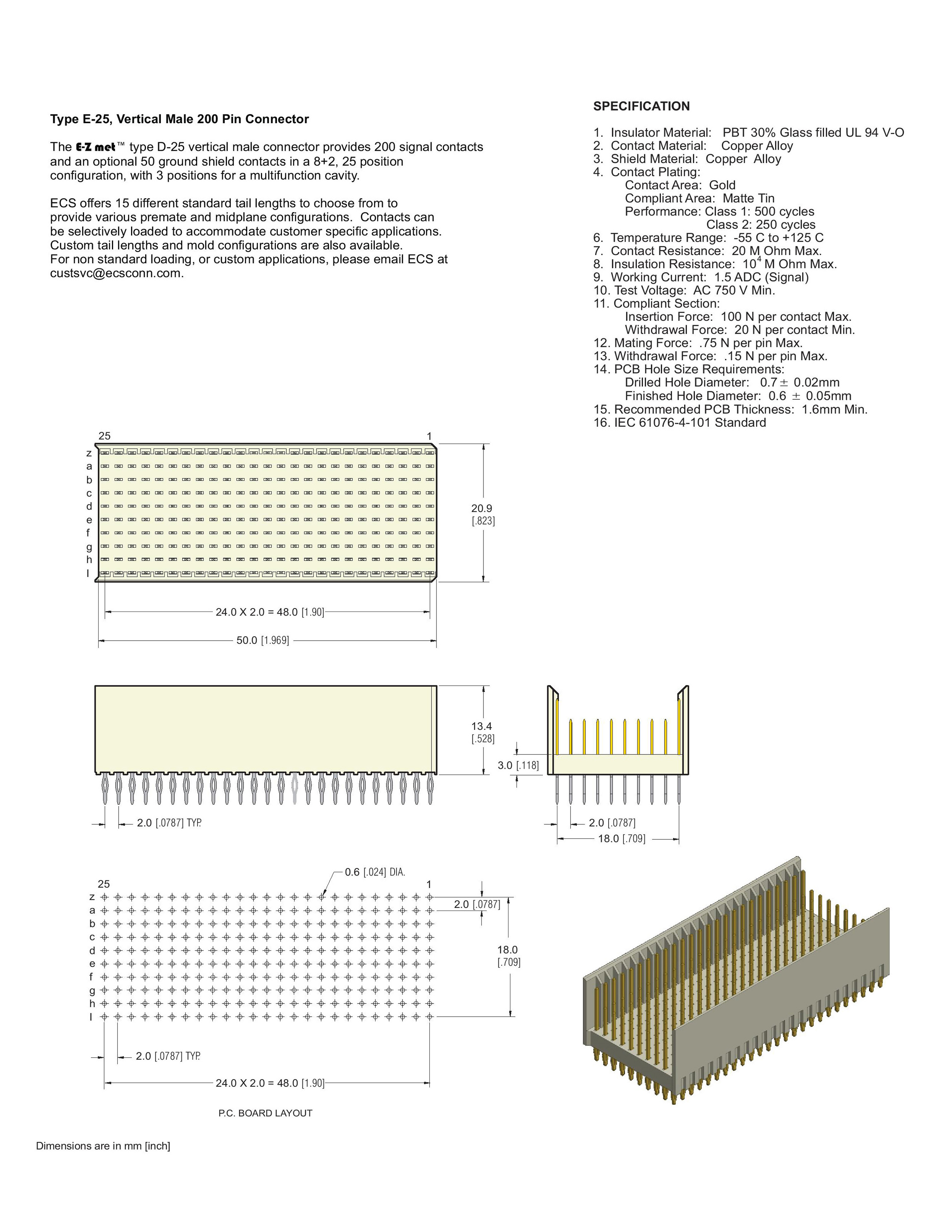 ECS 2mm Hard Metric Type E25 Header Straight Connector