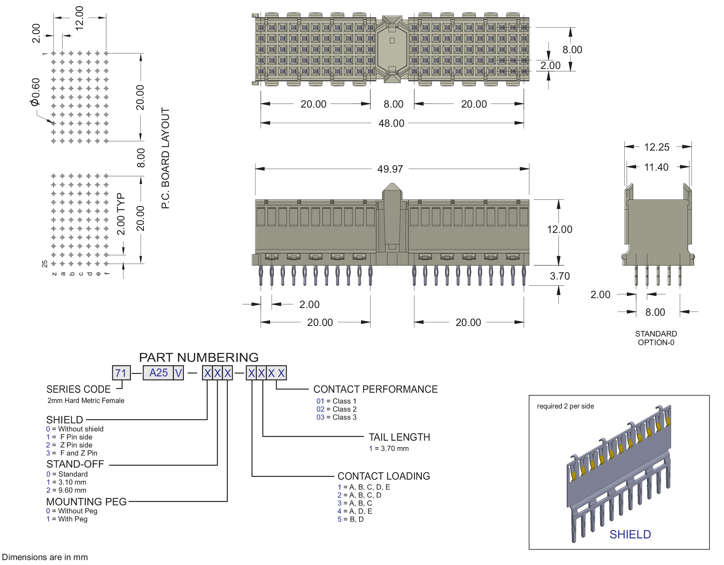 ECS 2mm Hard Metric Type AB25 Receptacle Right Angle Connector