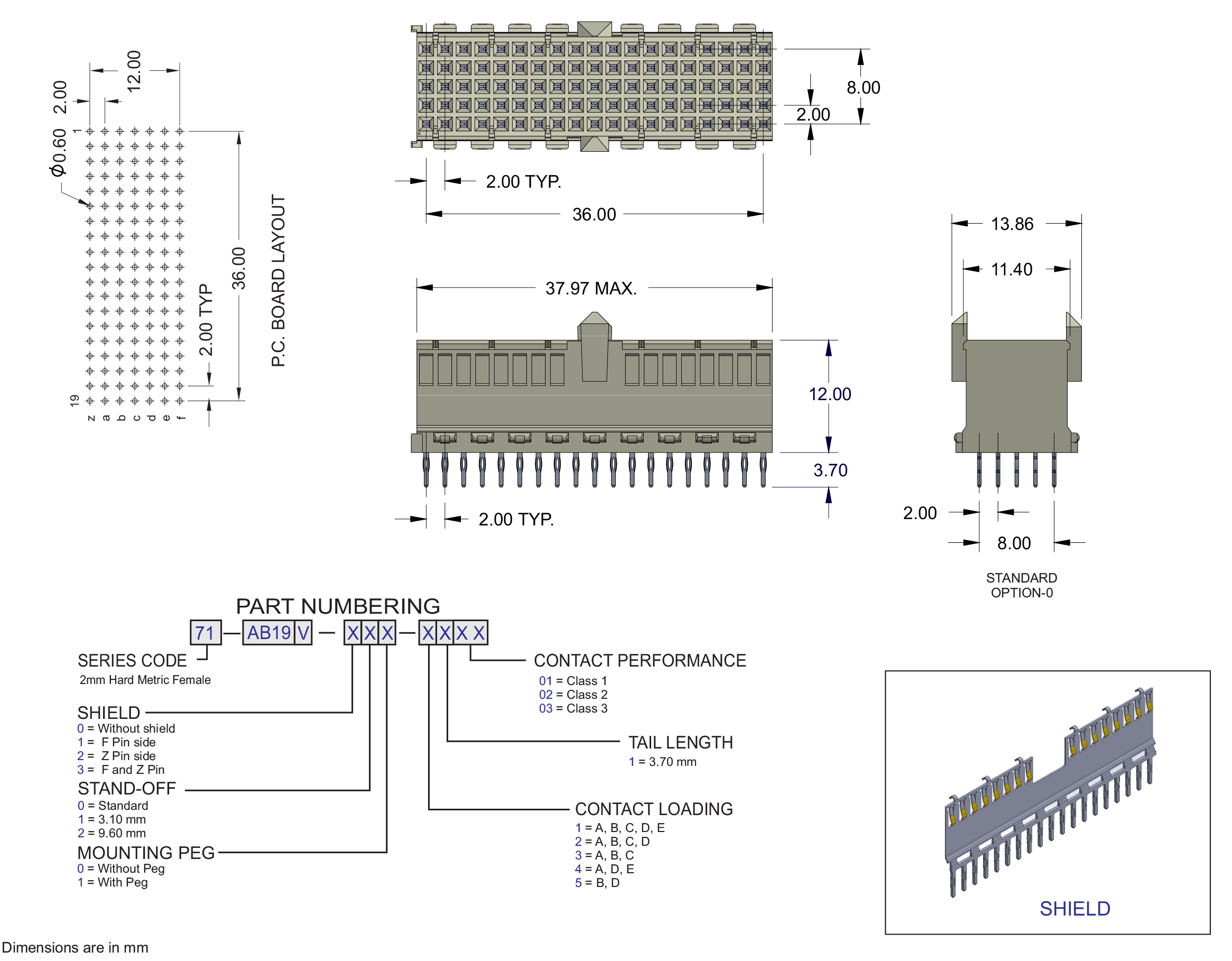 ECS 2mm Hard Metric Type AB25 Receptacle Right Angle Connector