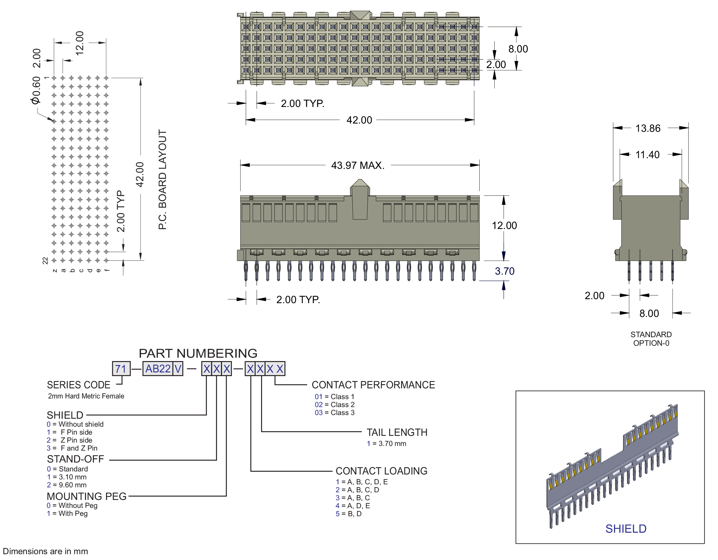 ECS 2mm Hard Metric Type AB25 Receptacle Right Angle Connector