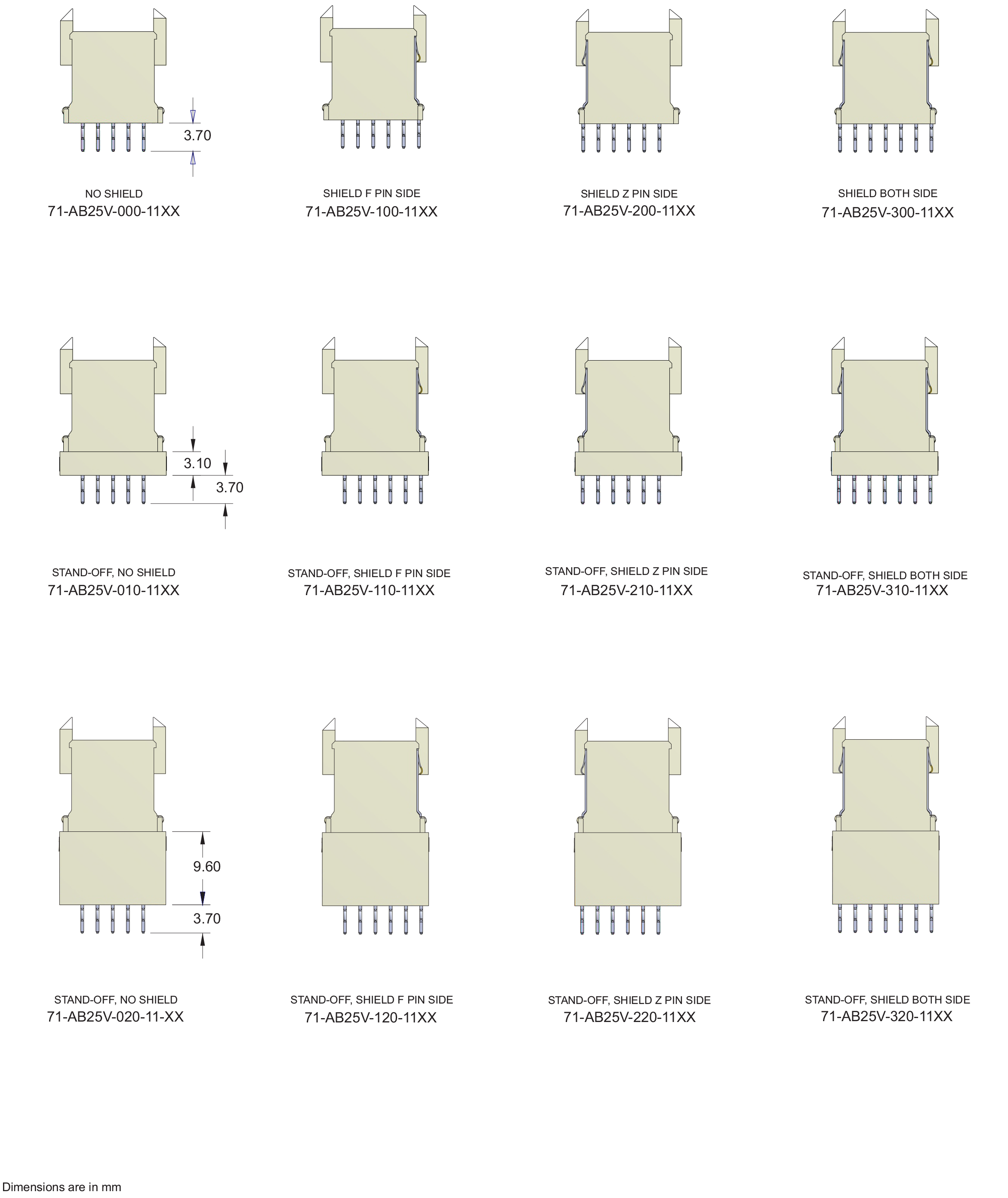 ECS 2mm Hard Metric Type AB25 Receptacle Right Angle Connector