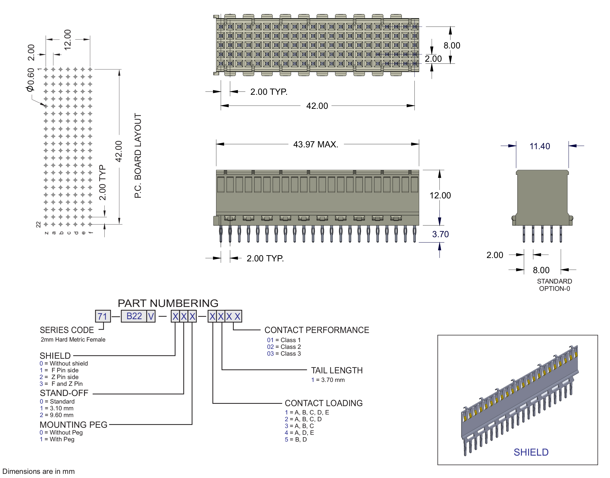 ECS 2mm Hard Metric Type AB25 Receptacle Right Angle Connector