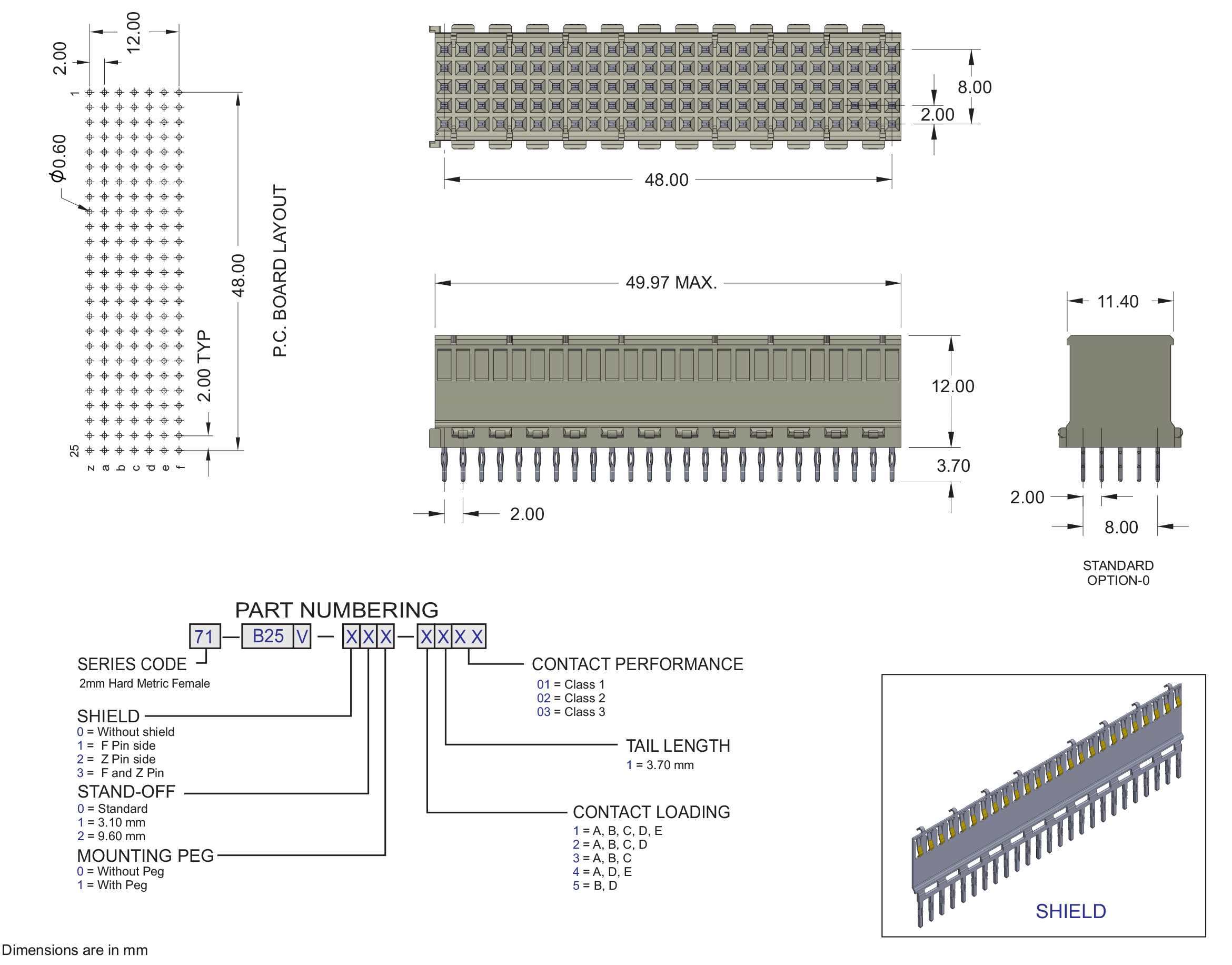 ECS 2mm Hard Metric Type AB25 Receptacle Right Angle Connector