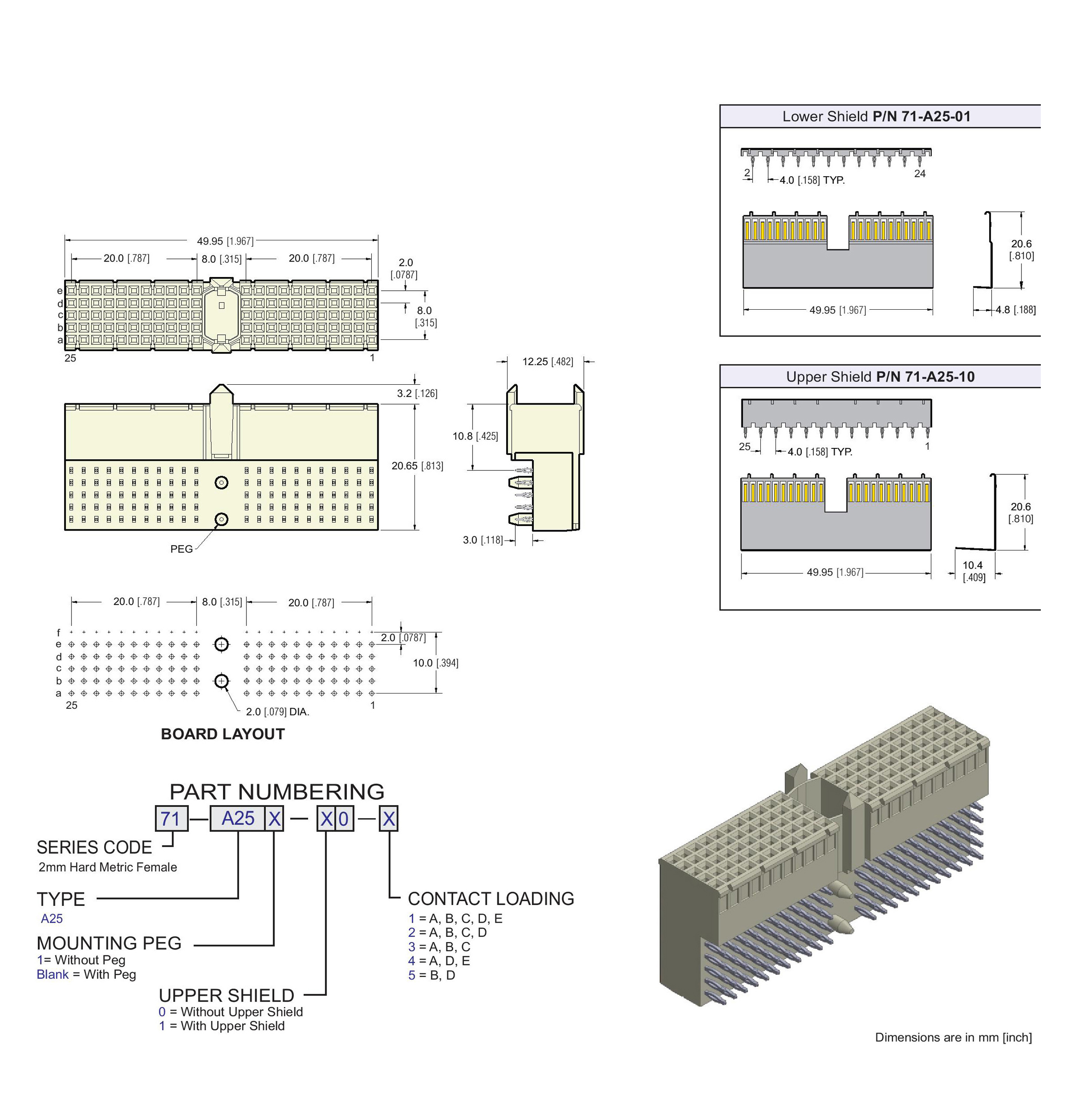 ECS 2mm Hard Metric Type A25 Receptacle Right Angle