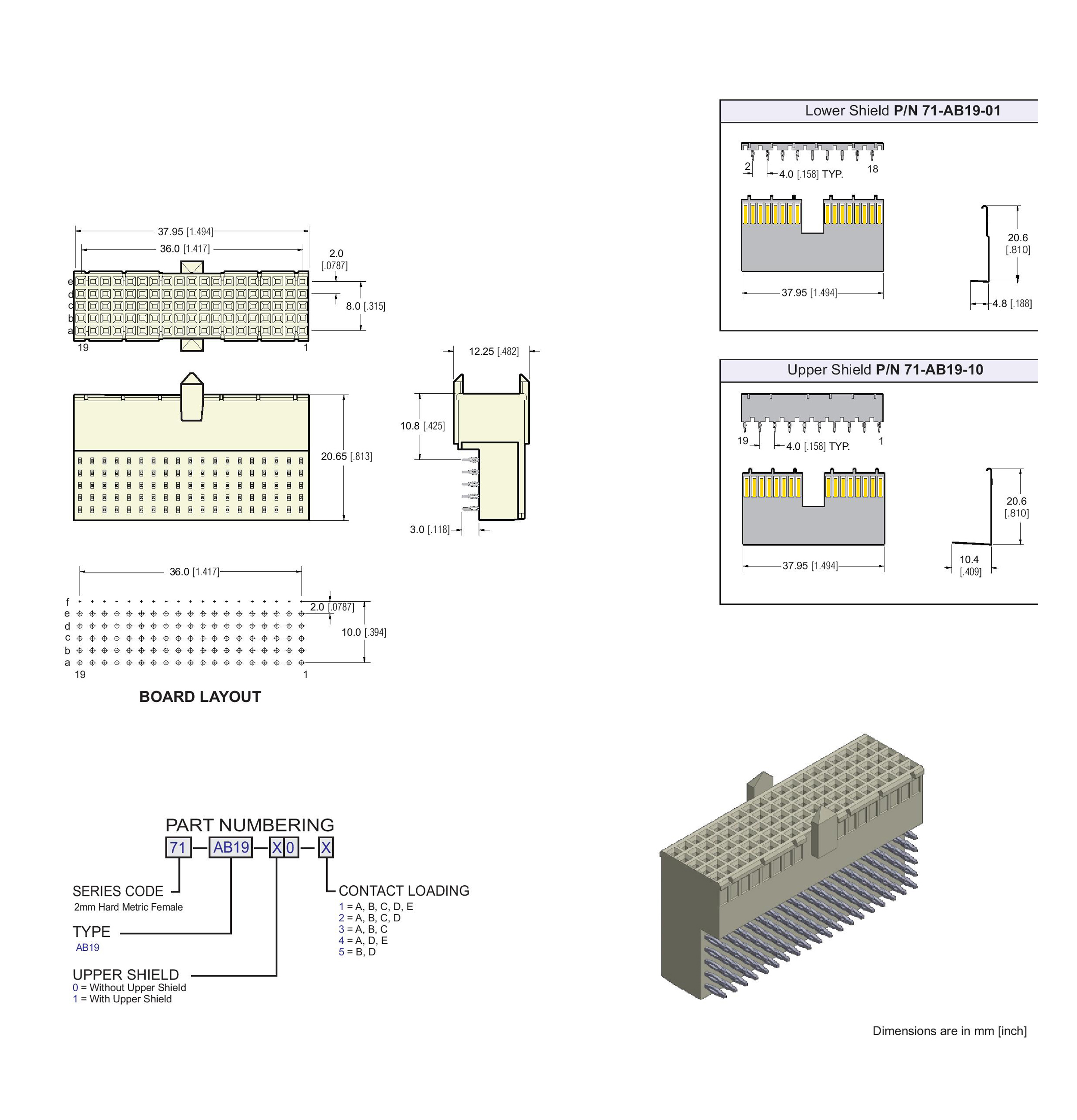 ECS 2mm Hard Metric Type AB19 Receptacle Right Angle