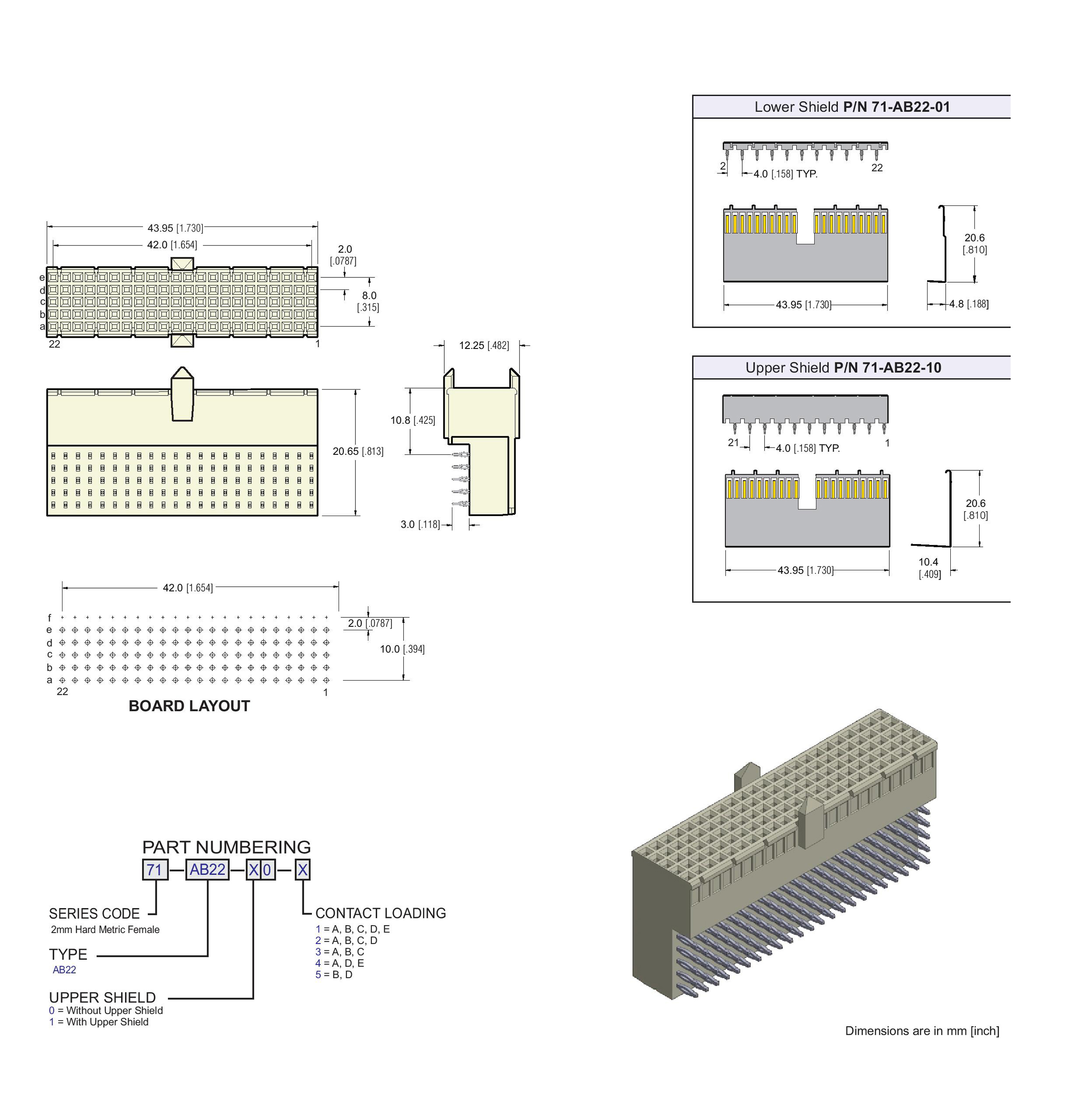 ECS 2mm Hard Metric Type AB22 Receptacle Right Angle