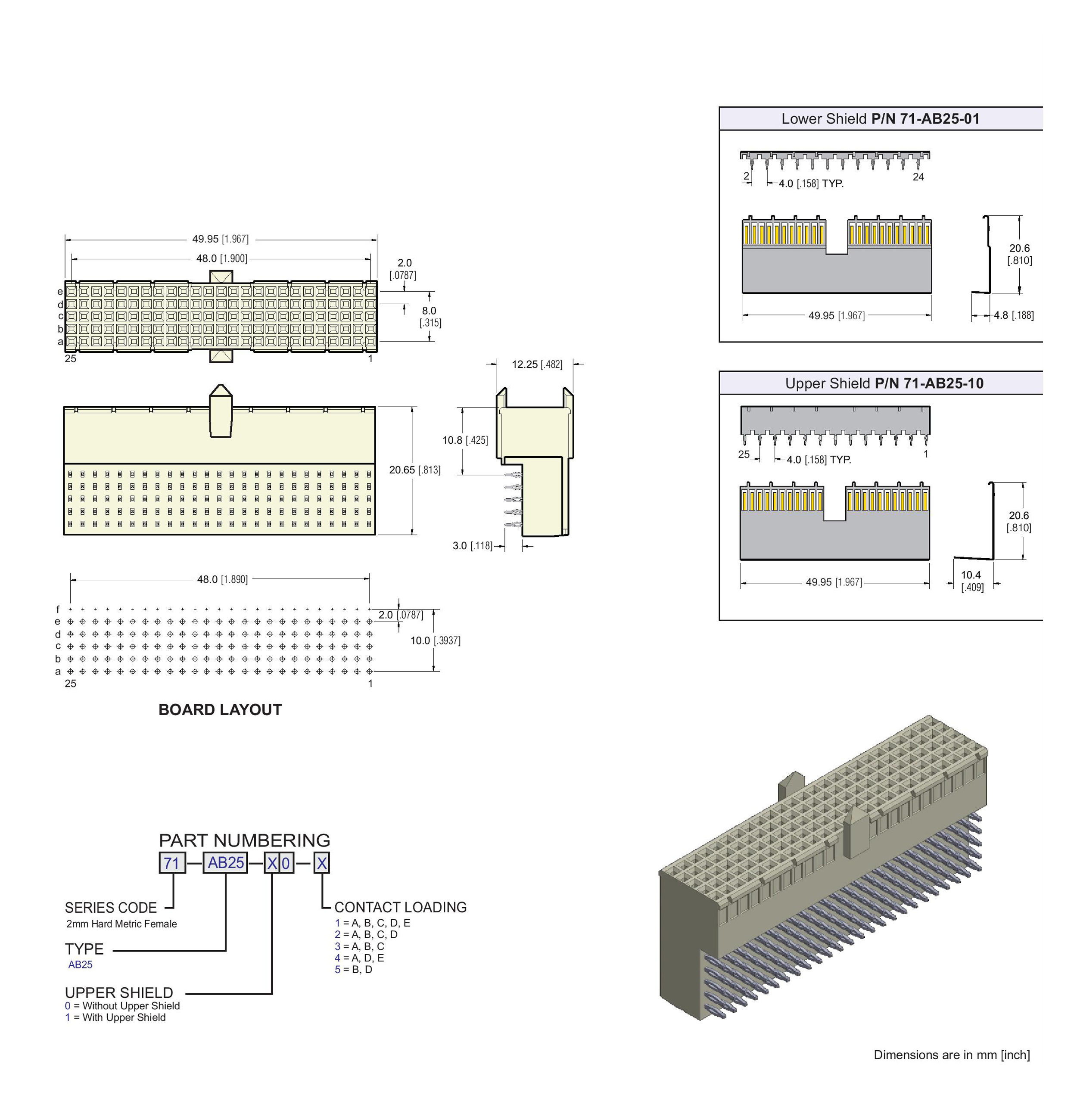 ECS 2mm Hard Metric Type AB25 Receptacle Right Angle Connector