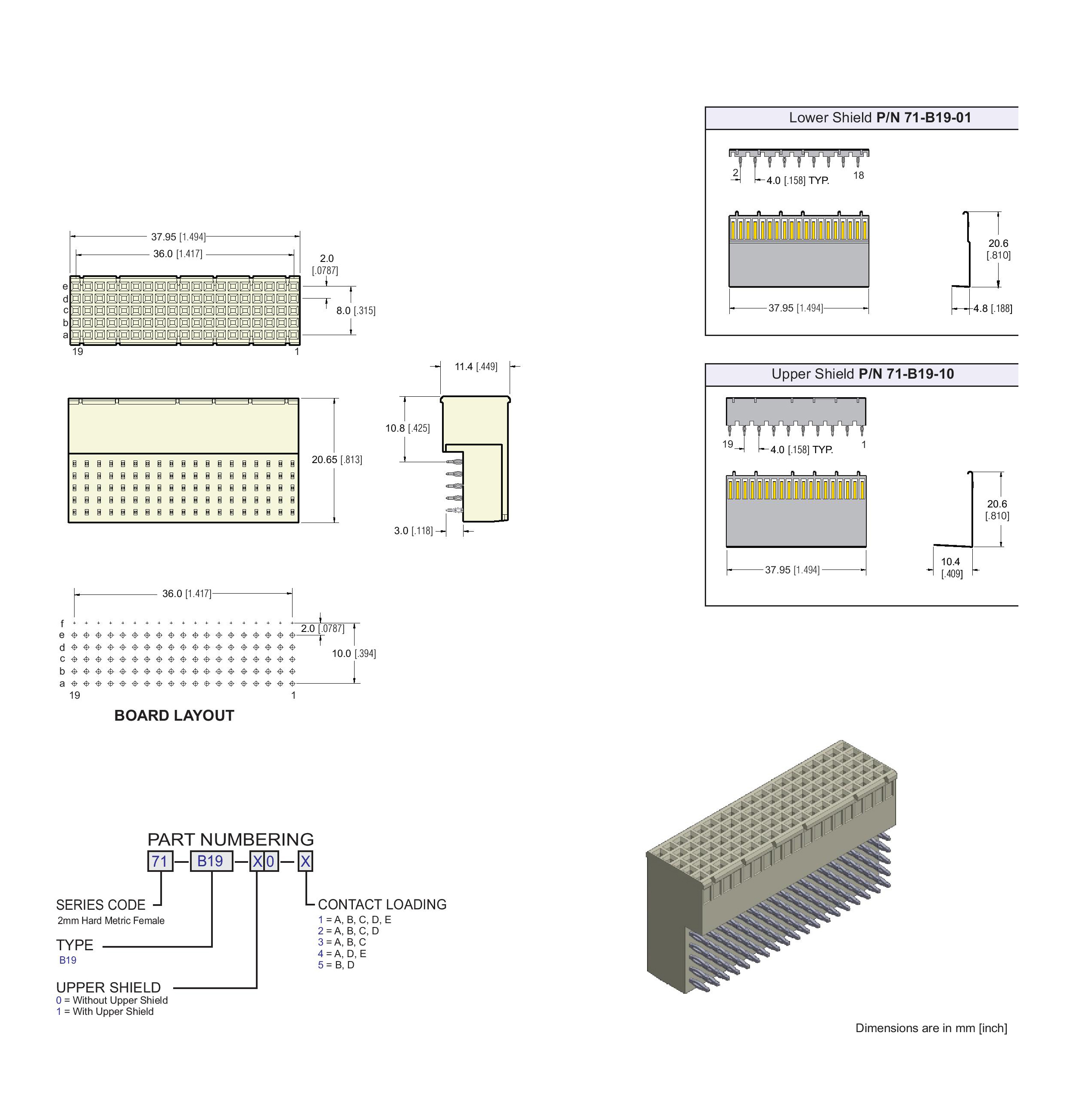 ECS 2mm Hard Metric Type B19 Receptacle Right Angle