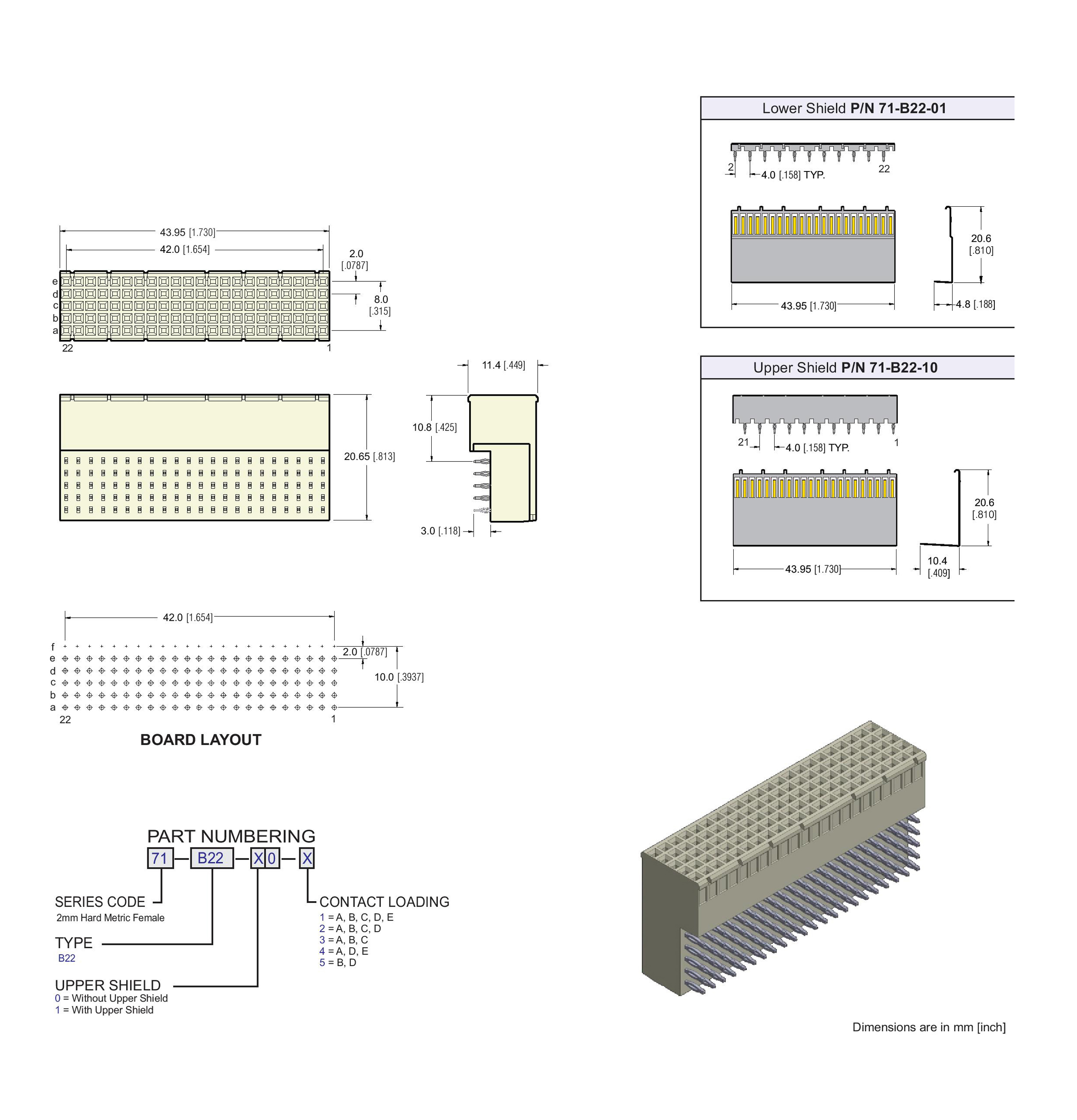ECS 2mm Hard Metric Type B22 Receptacle Right Angle