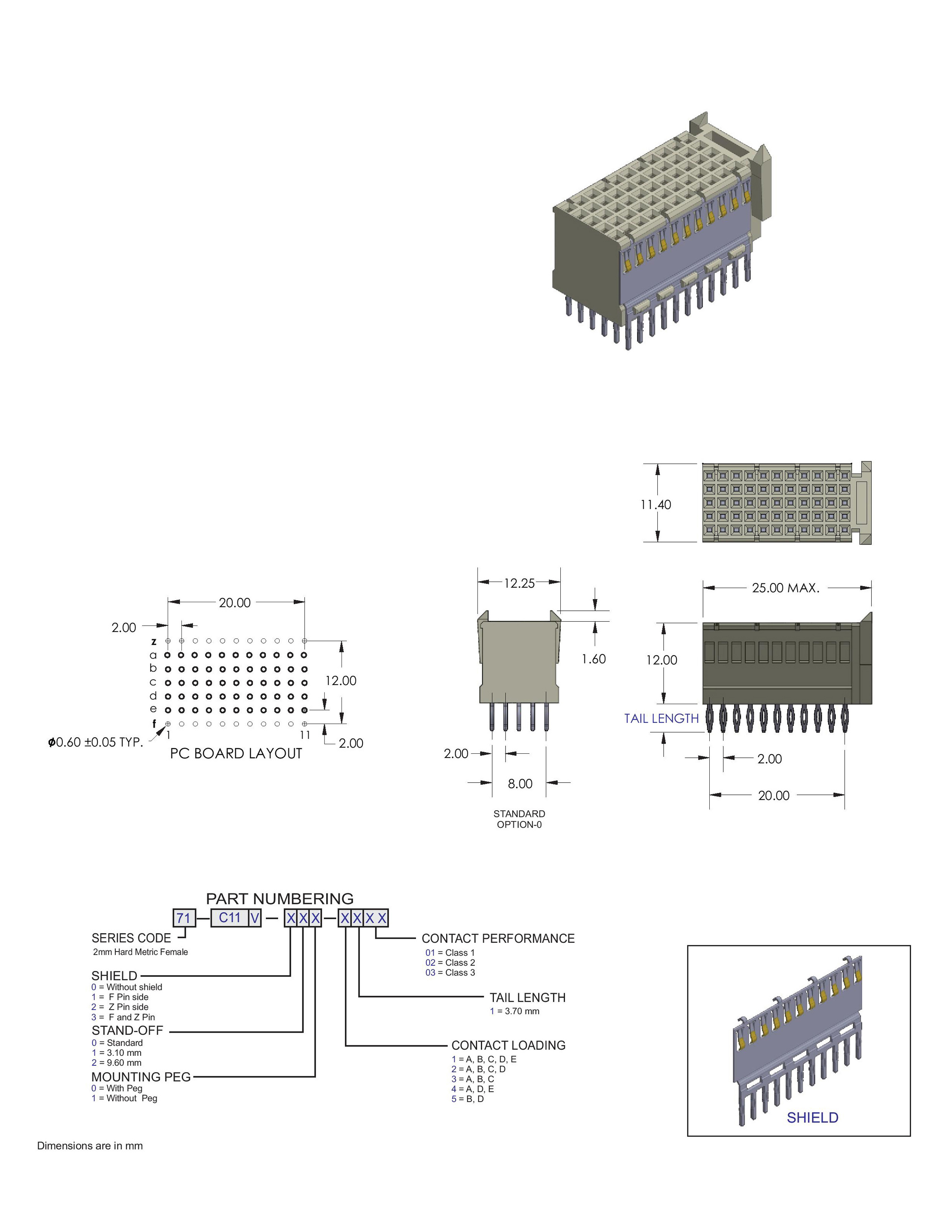 ECS 2mm Hard Metric Type C11 Receptacle Right Angle Connector