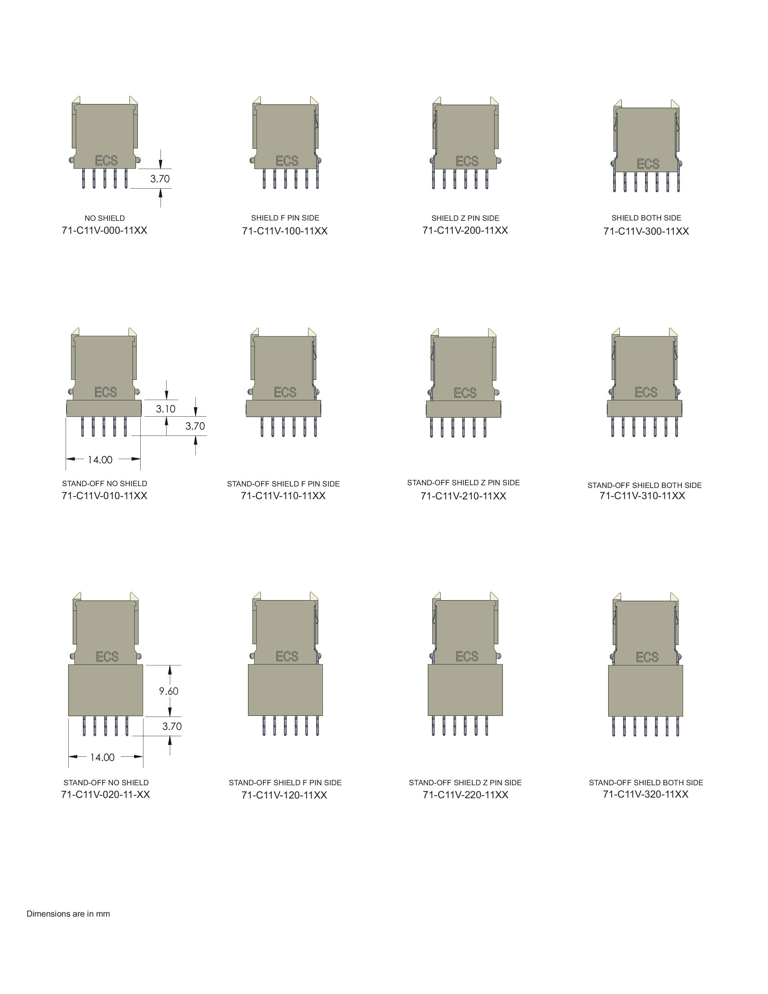 ECS 2mm Hard Metric Type C11 Receptacle Right Angle