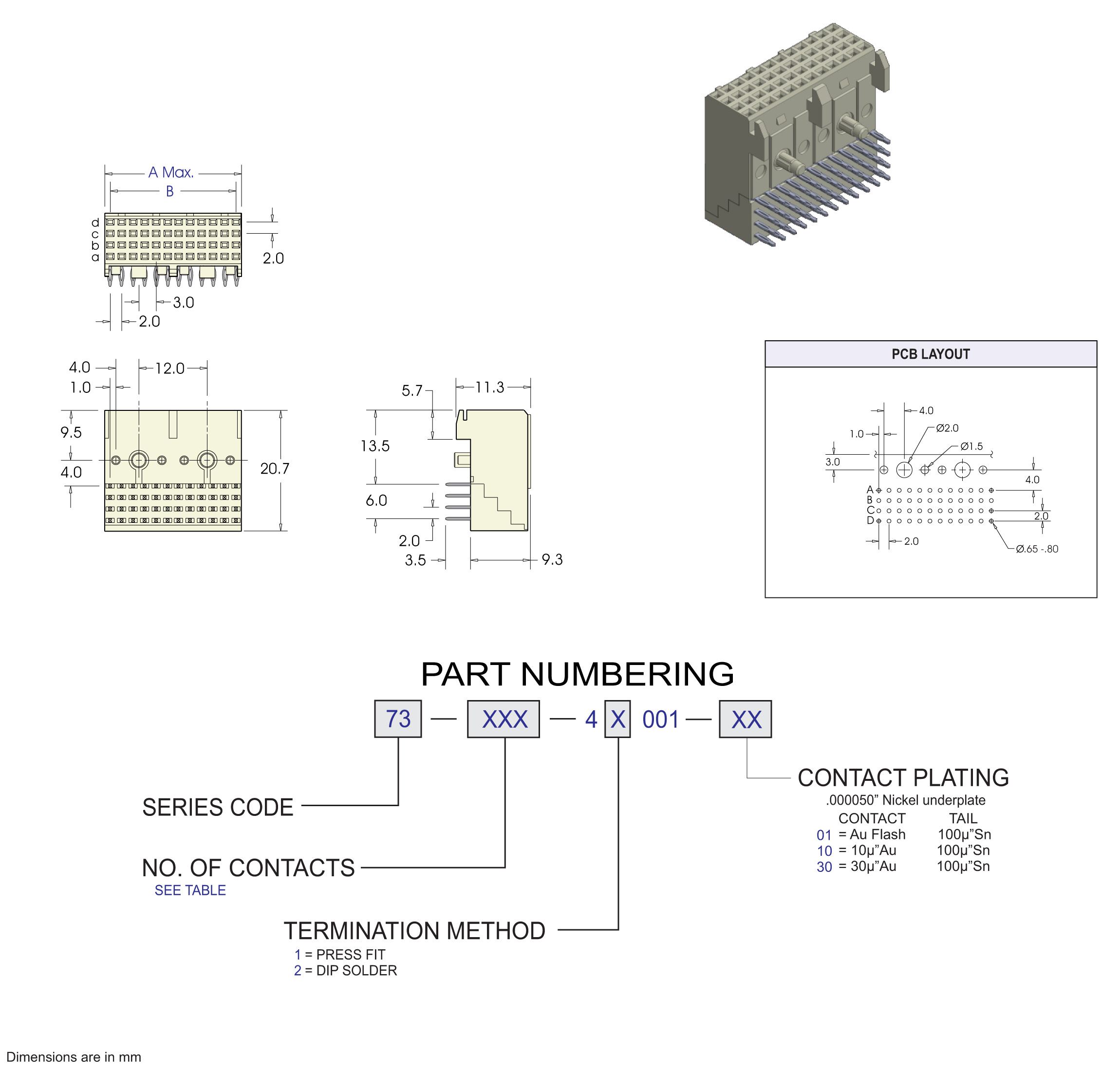 ECS 2mm 7300 Series 4 Row Right Angle Female Power Futurebus Connector