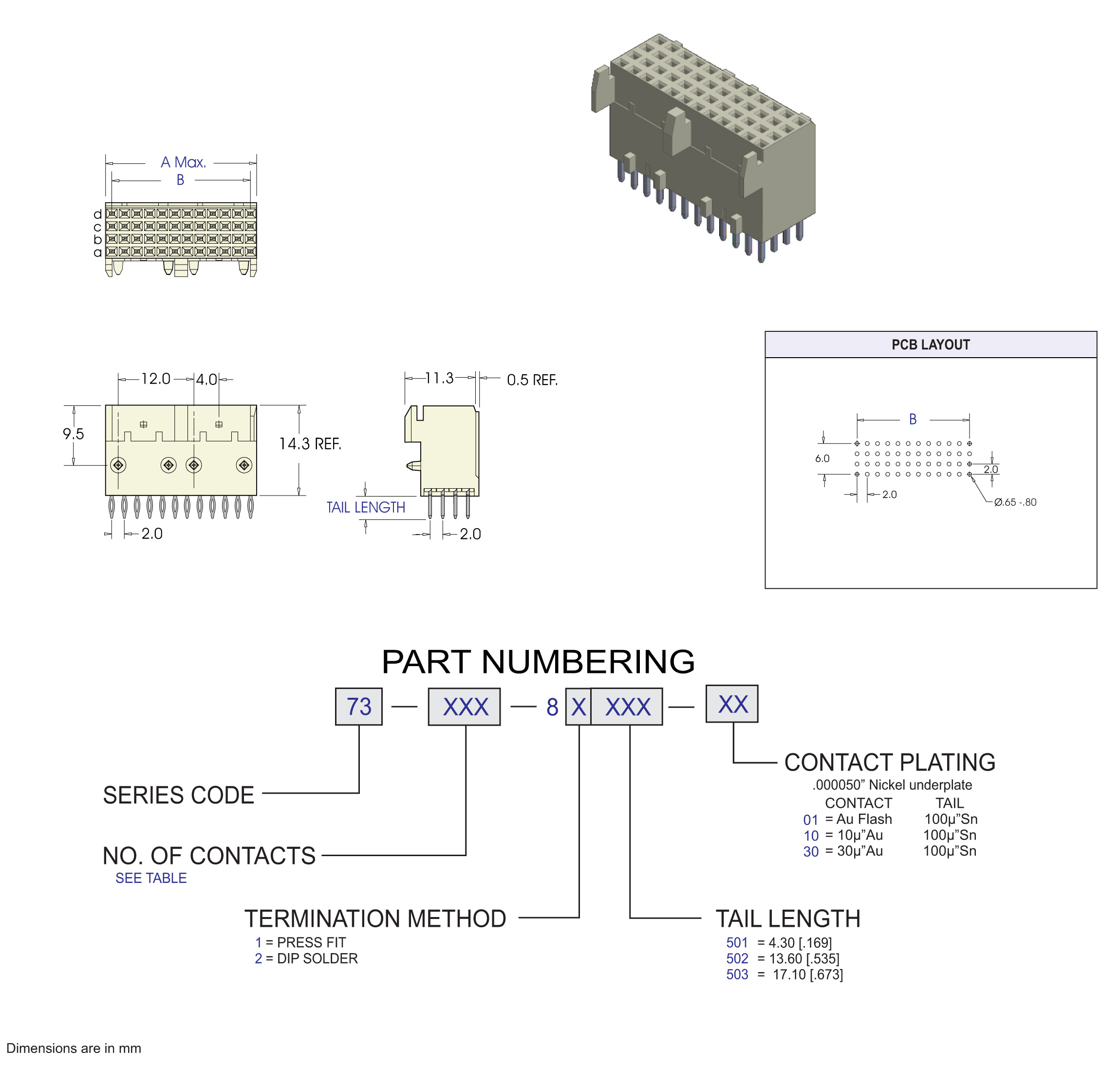 ECS 2mm 7300 Series 4 Row Right Angle Female Power Futurebus Connector