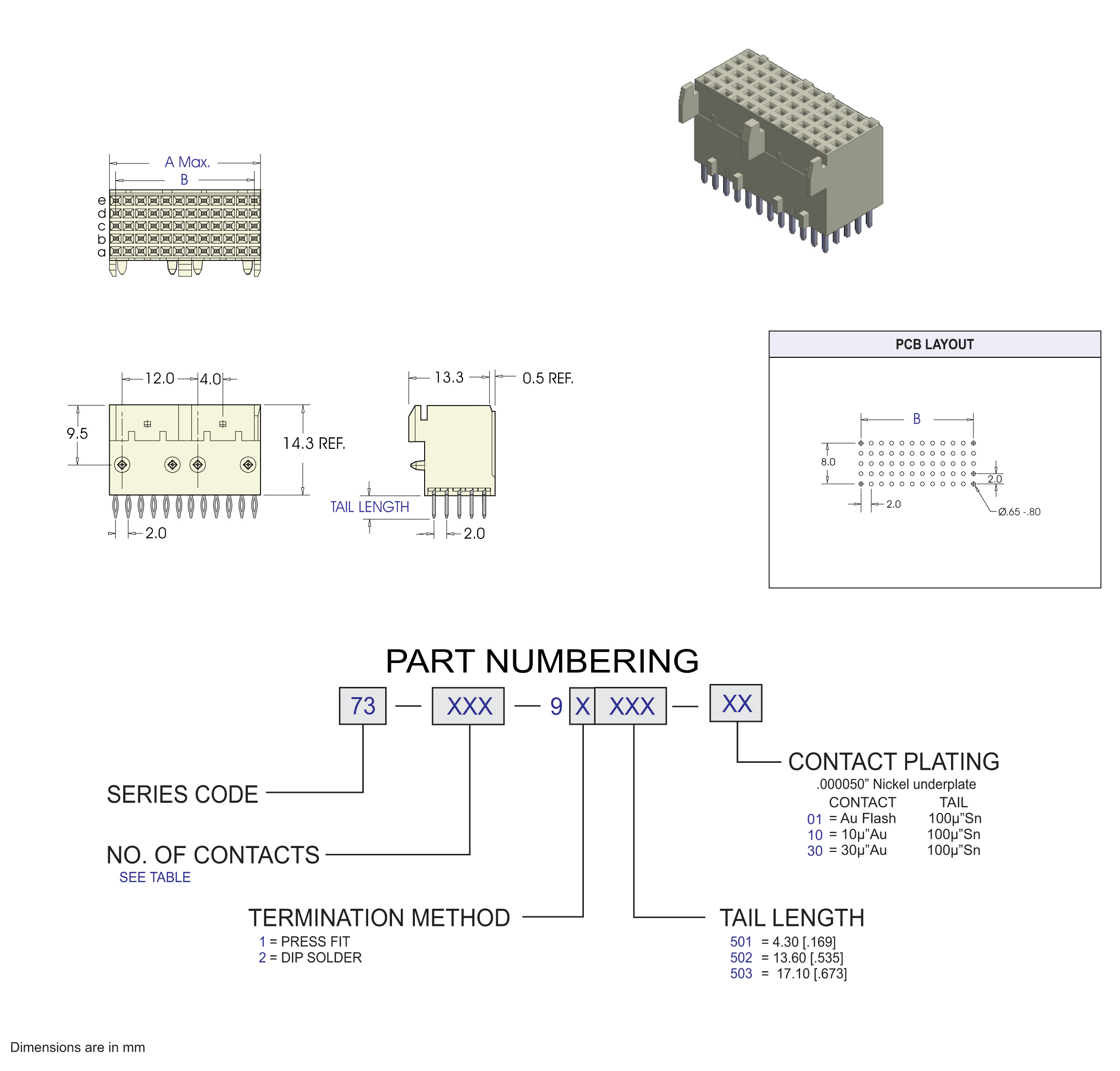 ECS 2mm 7300 Series 4 Row Right Angle Female Power Futurebus Connector