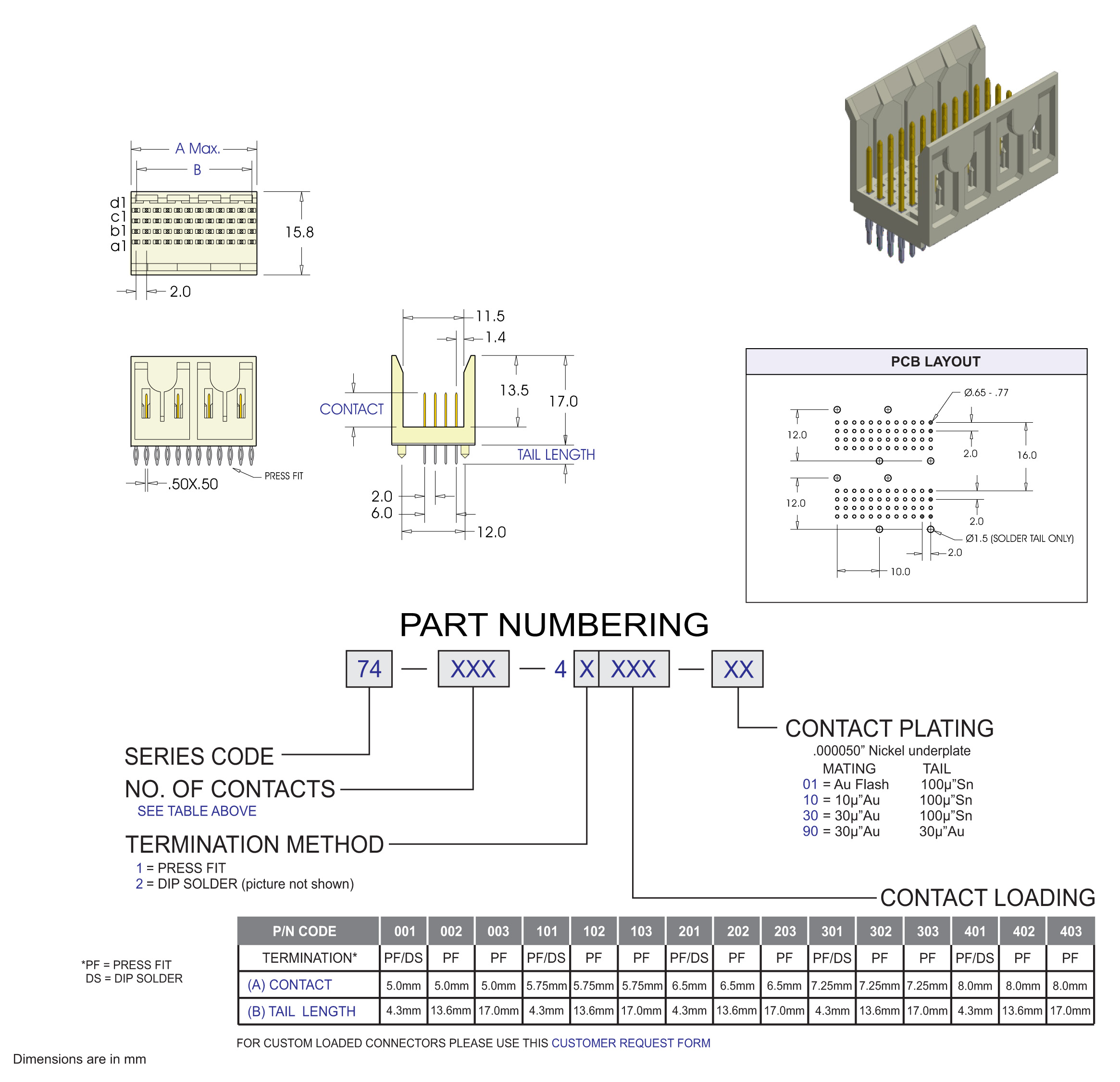 ECS 2mm 7300 Series 4 Row Right Angle Female Power Futurebus Connector