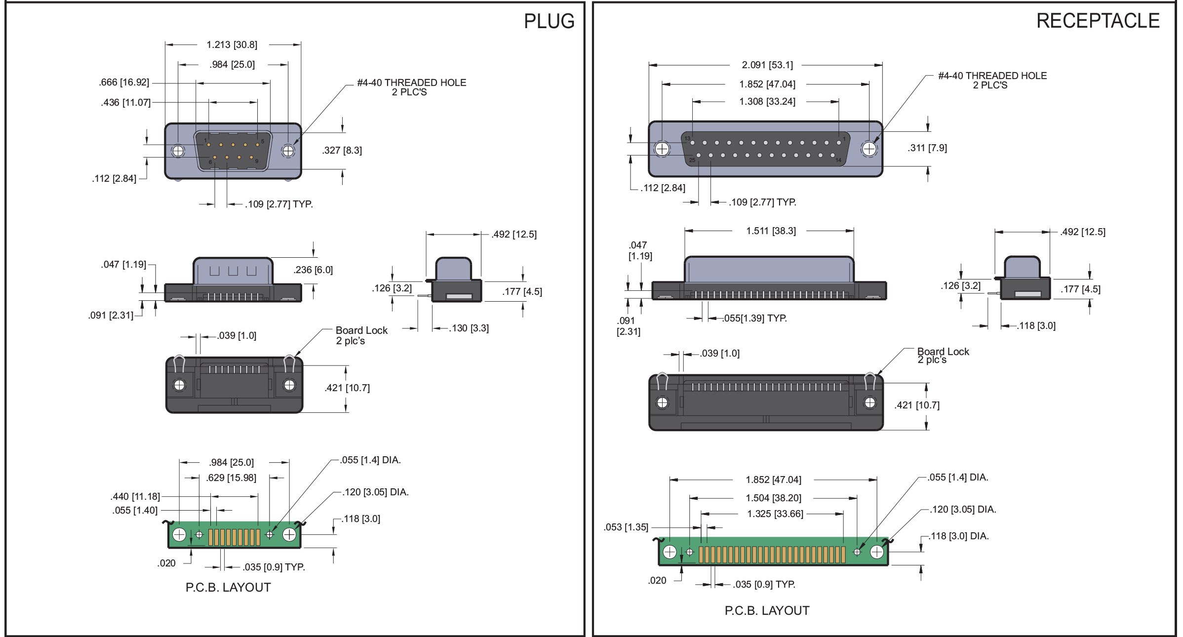 8000 Series D Subminiature Right Angle Surface Mount
