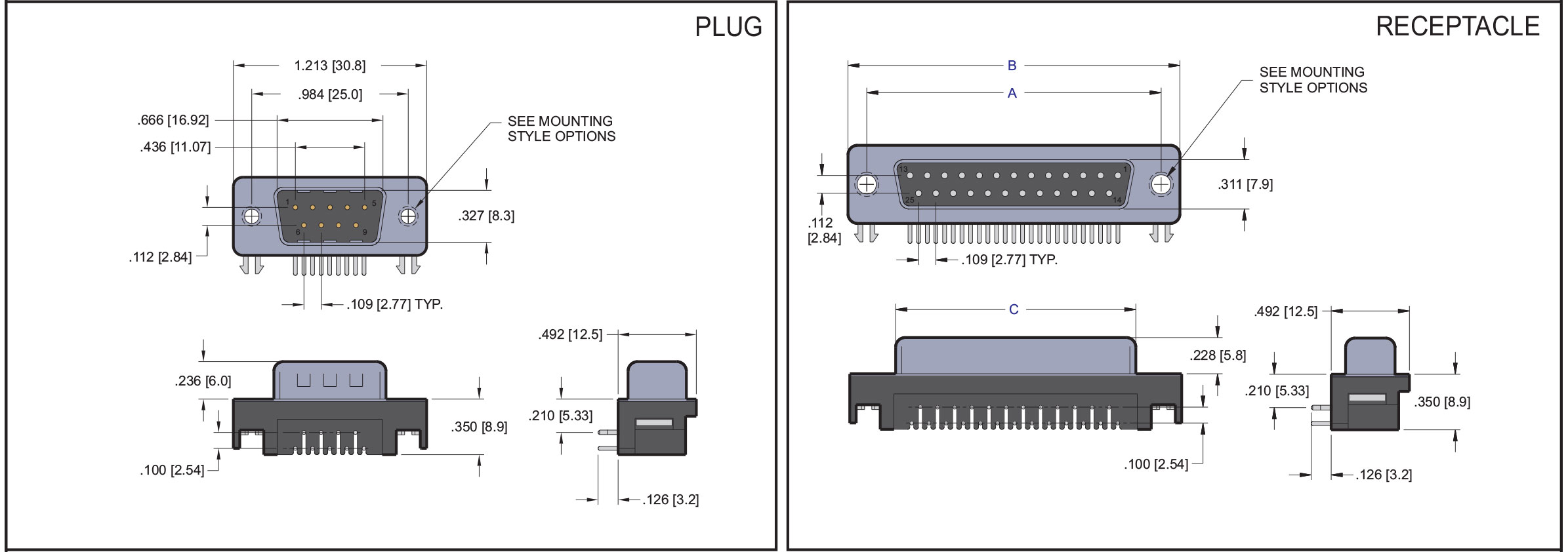 D Subminiature 210 Right Angle