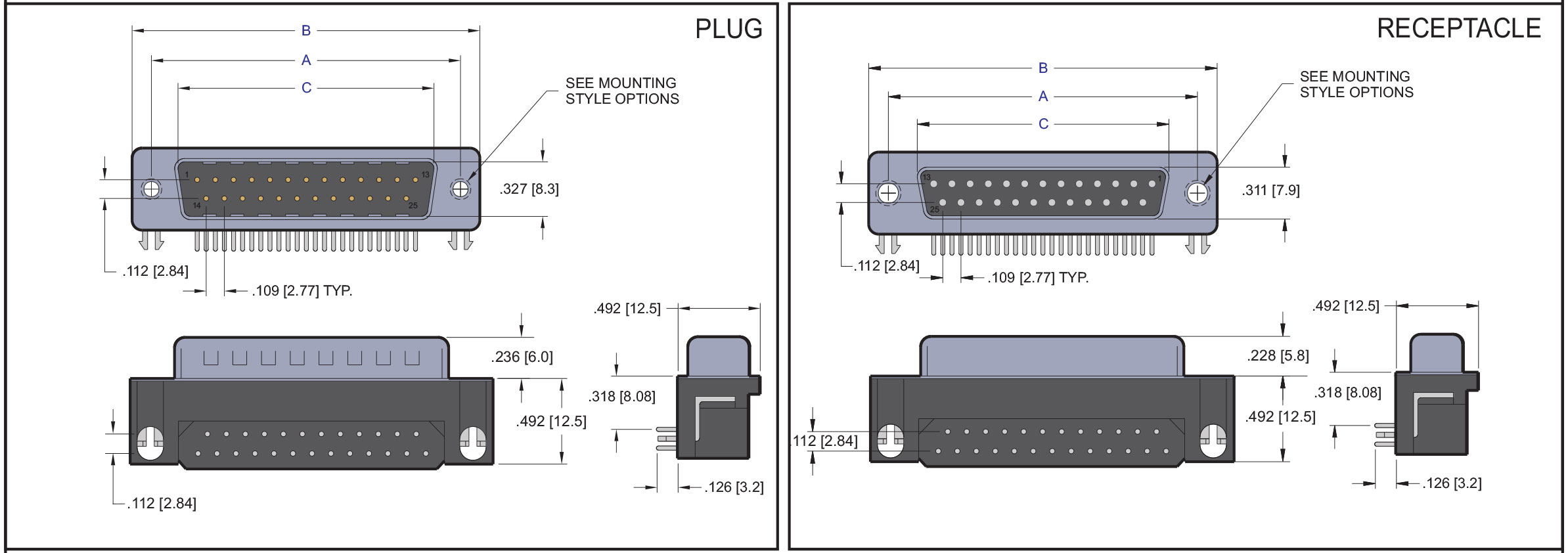 D Subminiature Right Angle EMI Filter