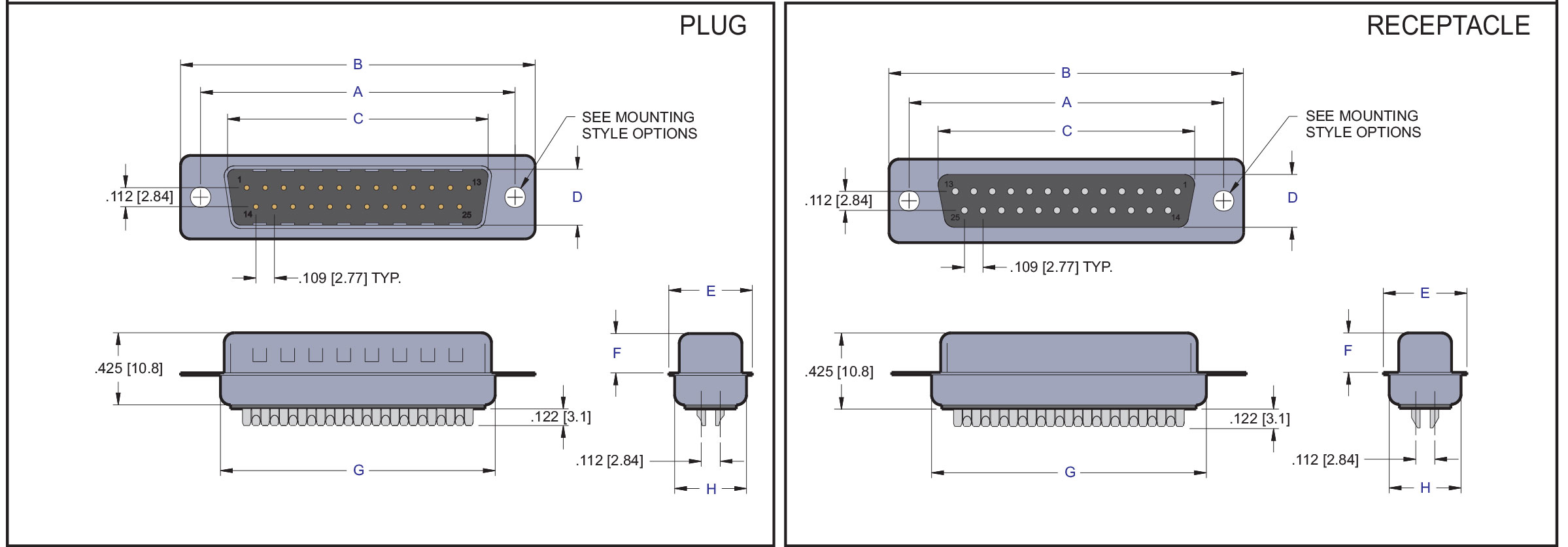 D Suminiature Vertical Solder Cup Connector