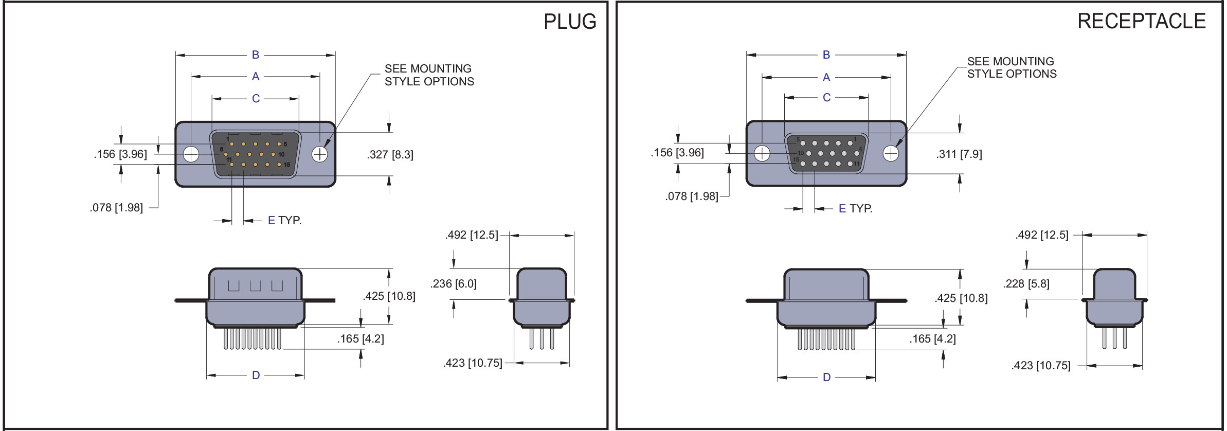 D Subminiature High Density Straight Dip Solder