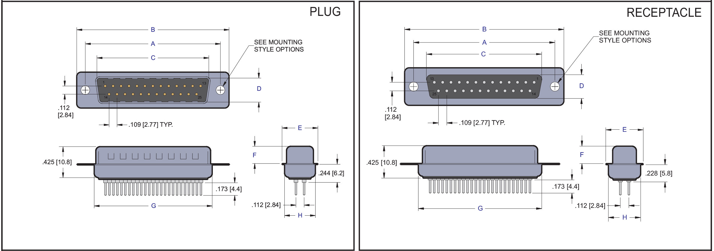 D Subminiature Straight PCB Dip Solder Connector