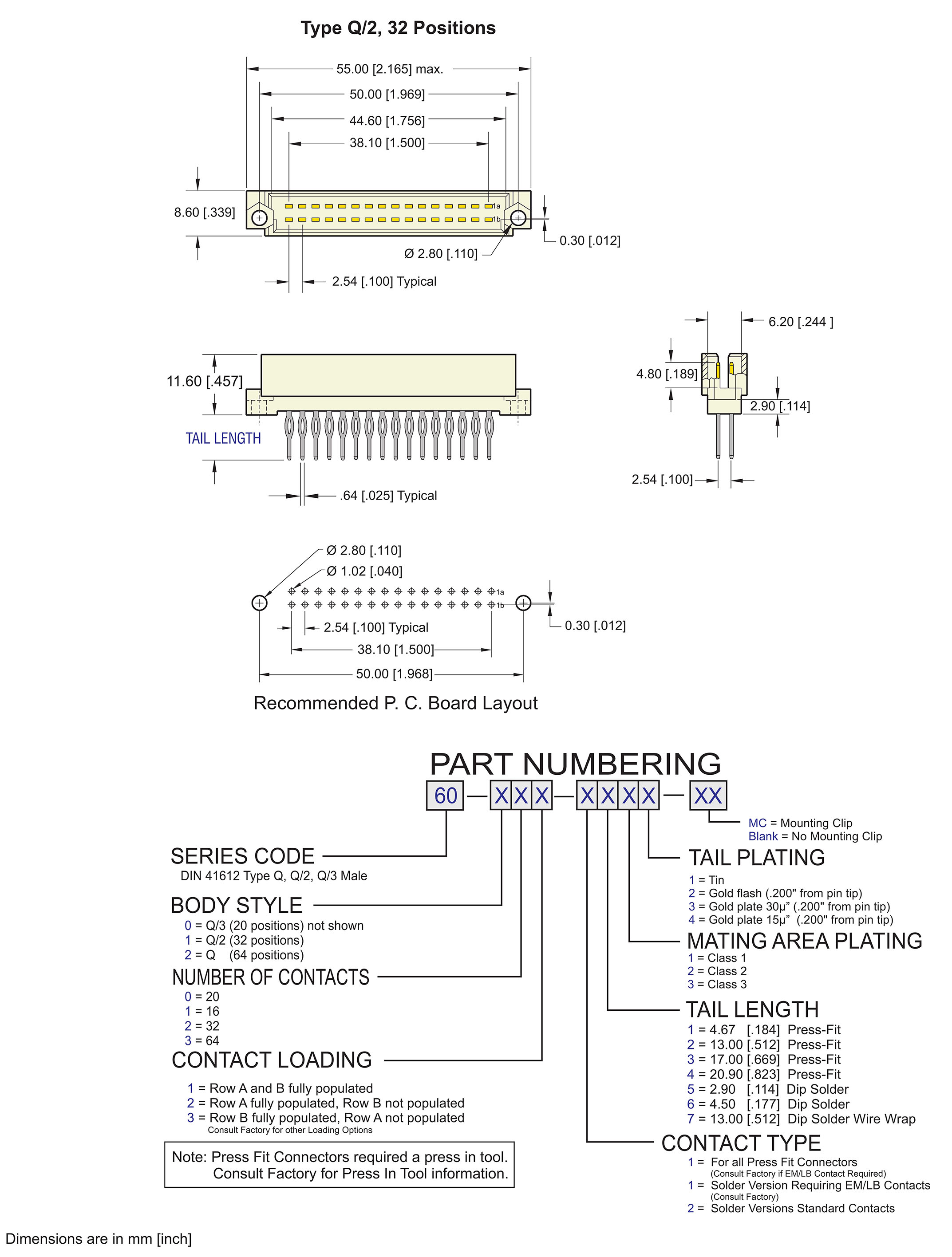 ECS DIN 41612 Type Q, Q/2, Q/3 Male Connectors