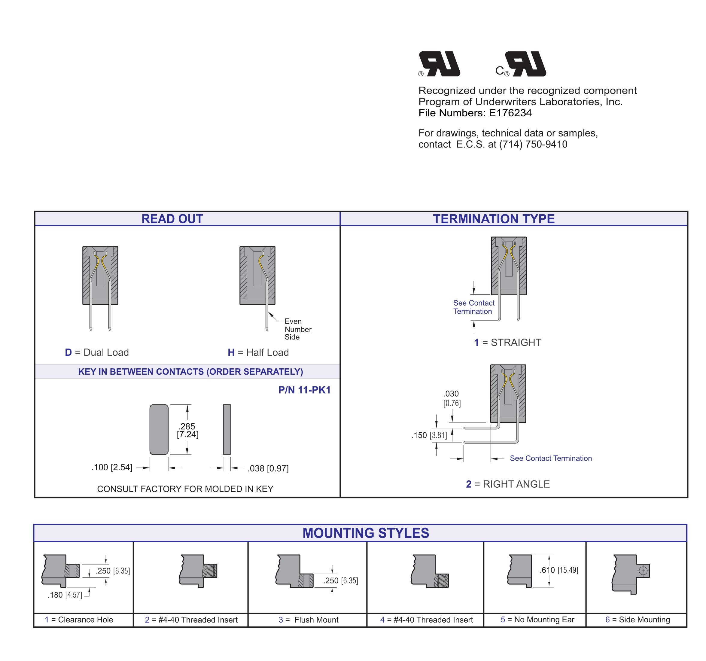 ECS 1100 Series Card Edge Connectors .100" x .200" Contact Spacing, ISA Bus