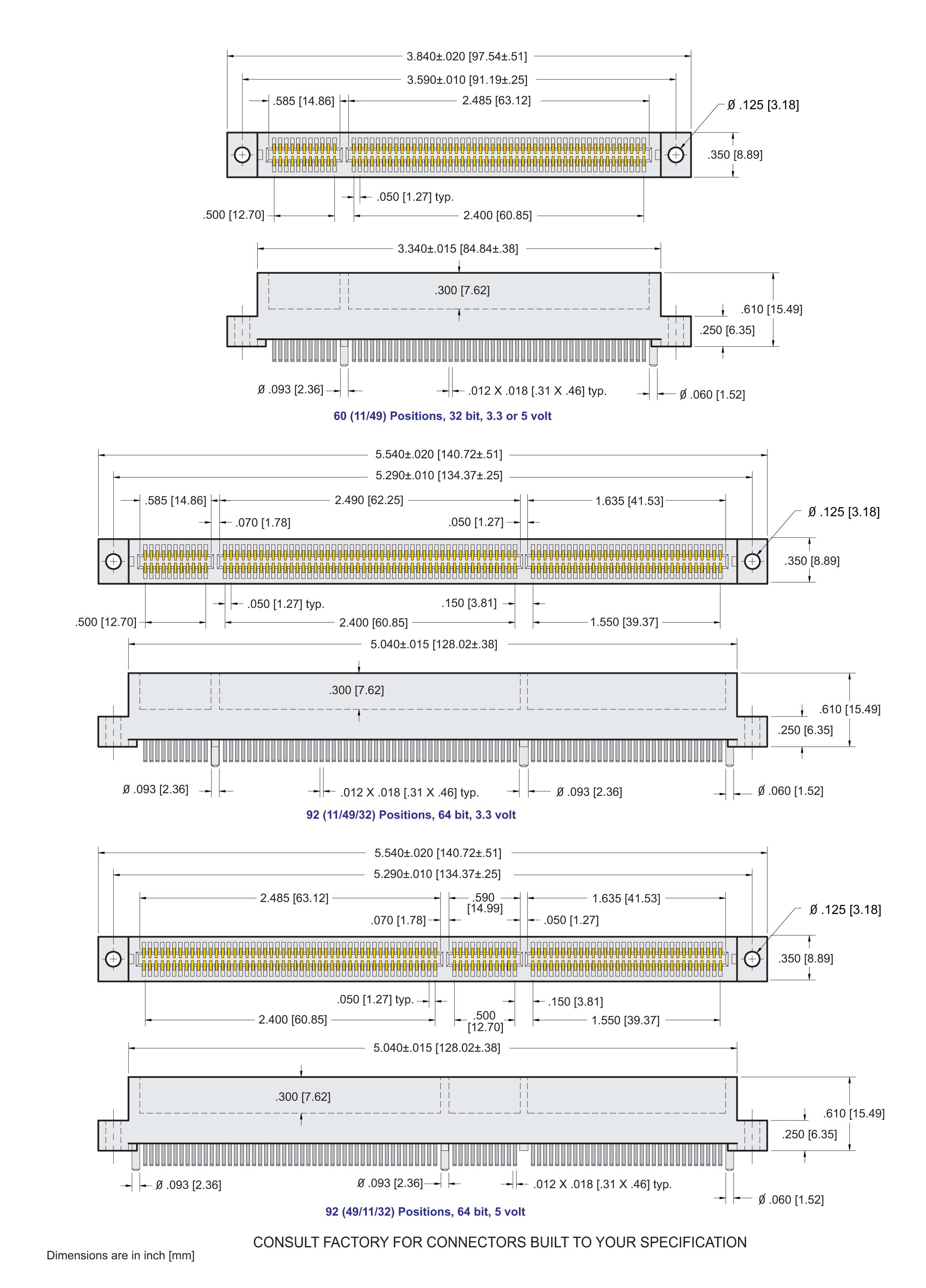 ECS 1900 Series PCI Card Edge Connectors .050[1.27] Contact Centers, Right Angle Termination