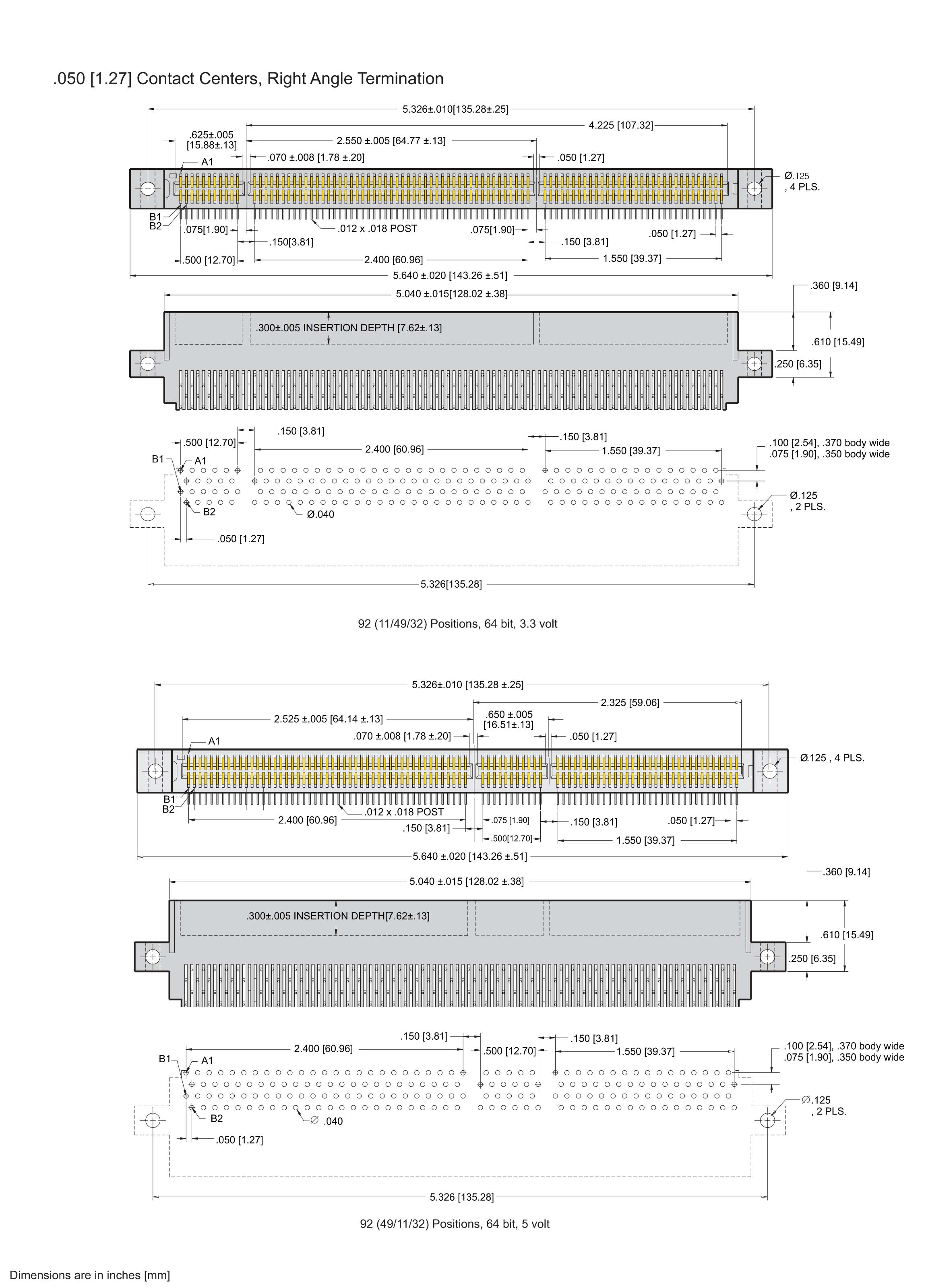 ECS 1800 Series Card Edge Connectors .050[1.27] Contact Centers, Right Angle Termination