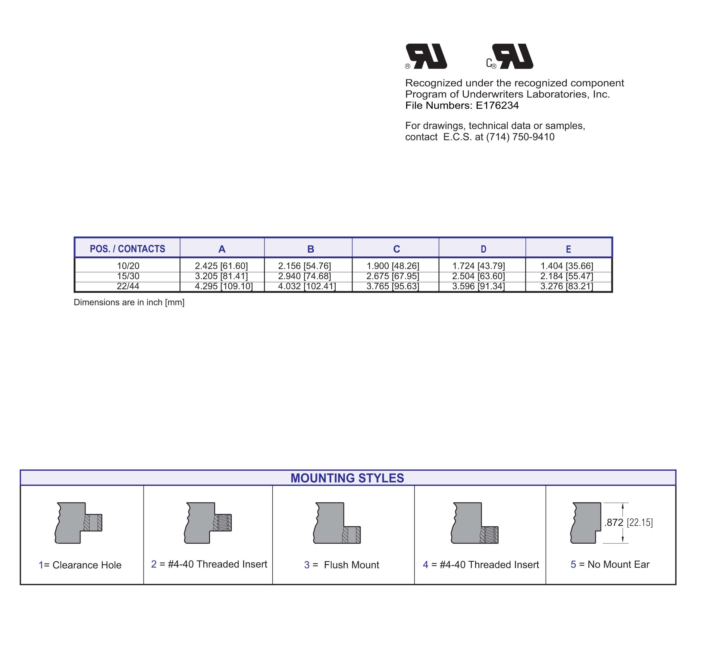 ECS 3700 Series Card Edge Connector .156" X .200" Contact Spacing, .031" X .062" Pin