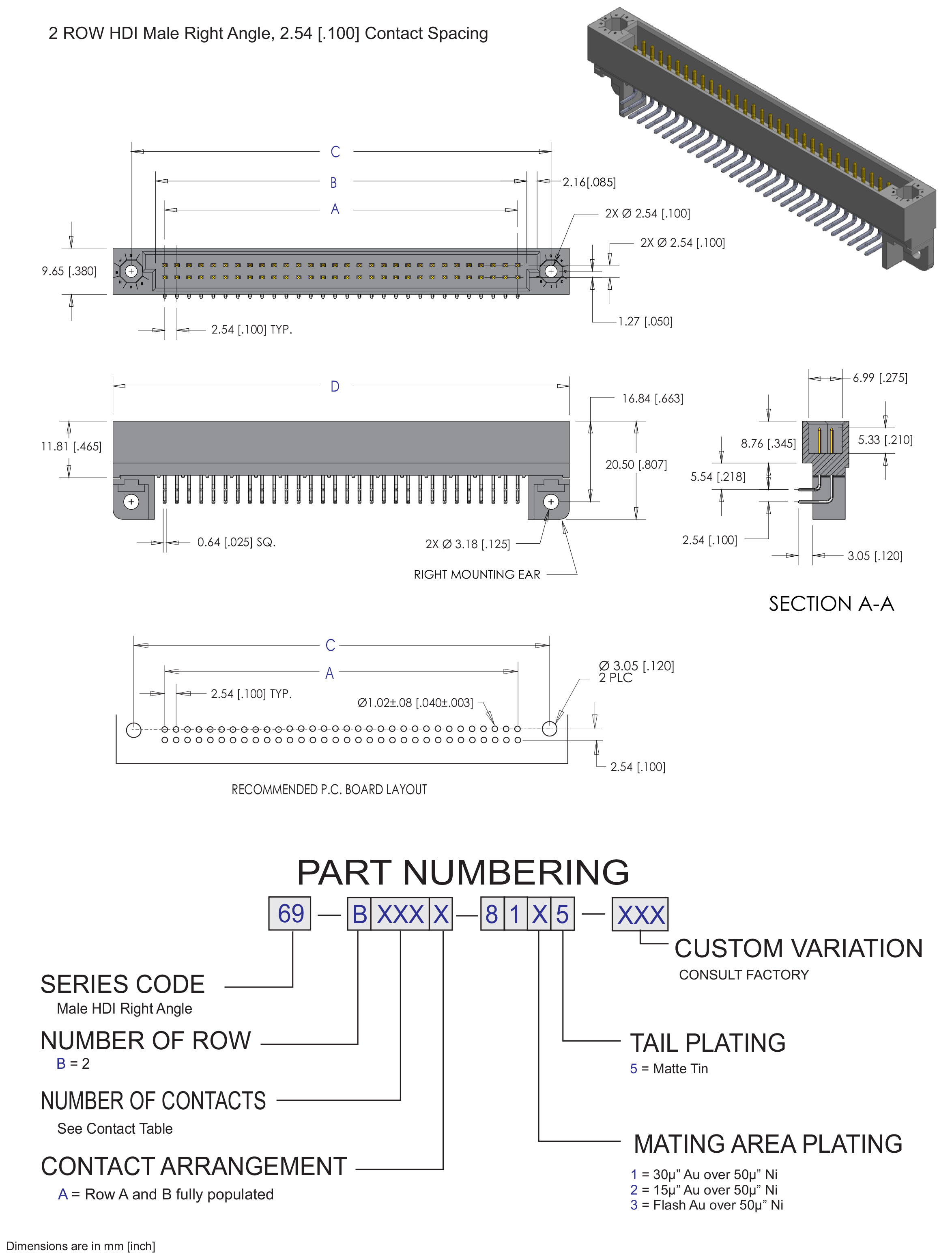 ECS 2 Row HDI Male Right Angle Connector