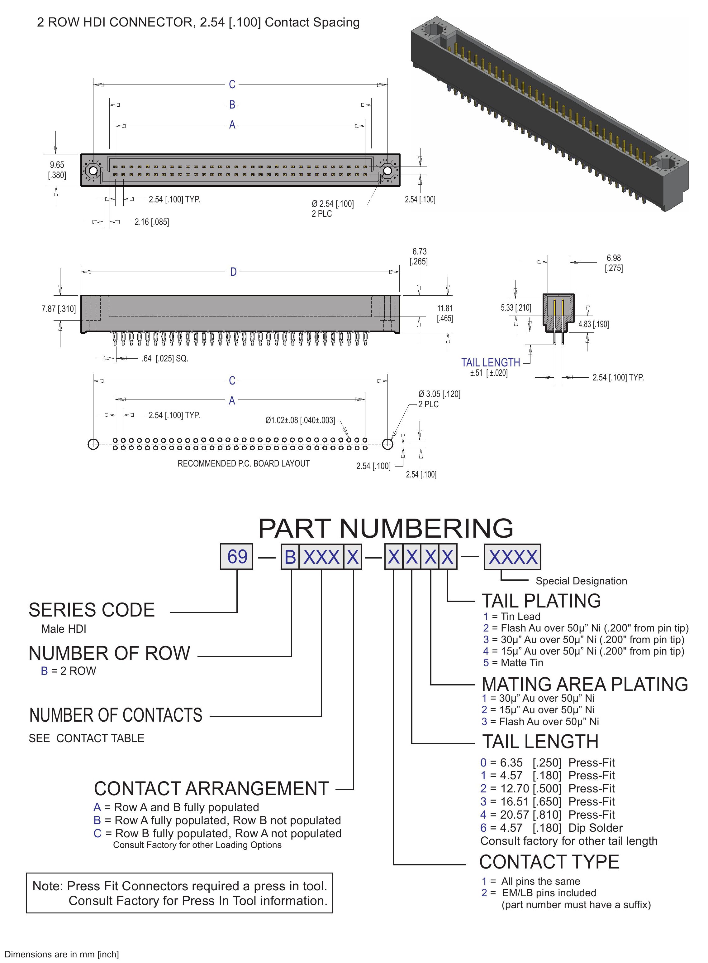 ECS 2 Row HDI Male Vertical Connector