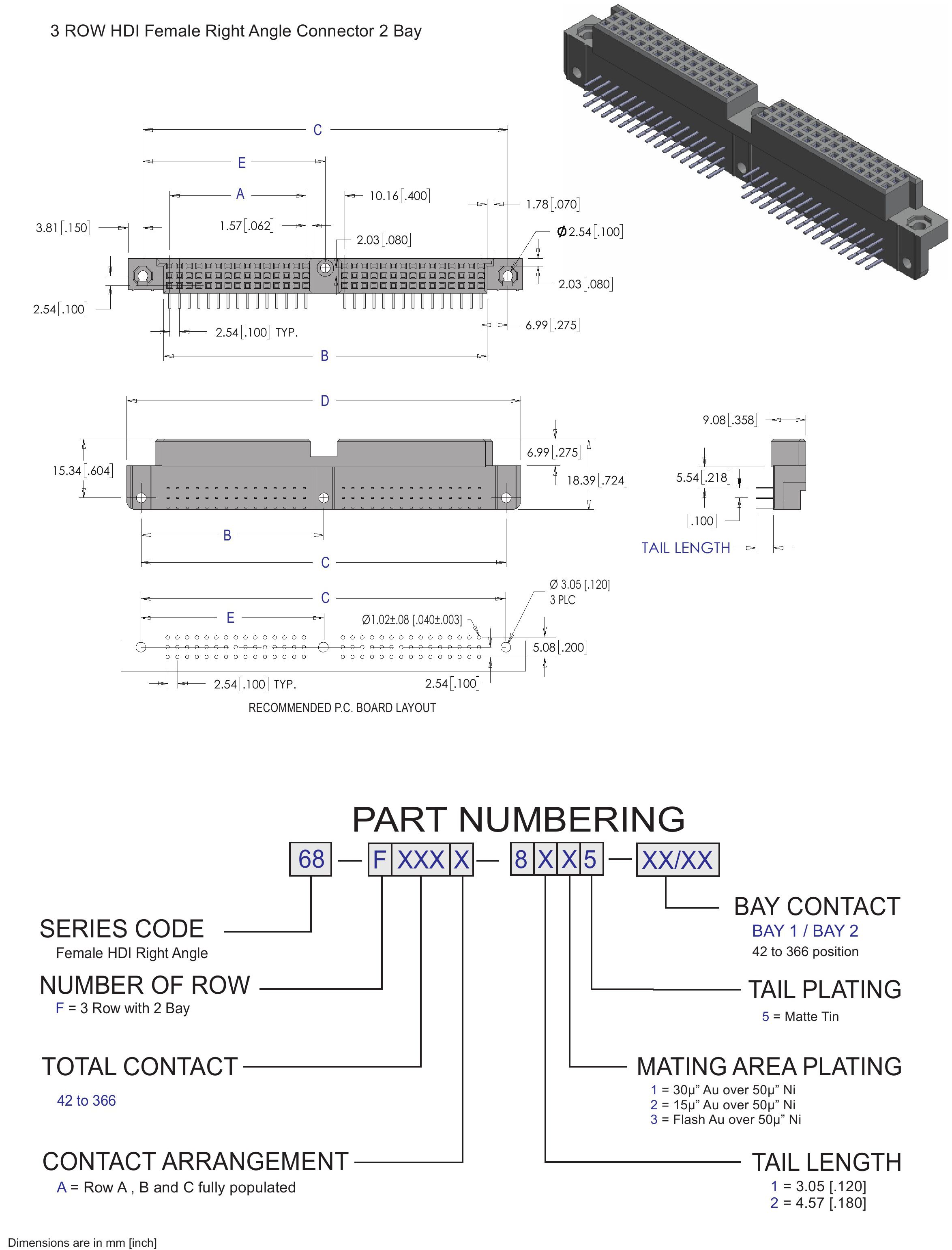 ECS 3 Row HDI Female Right Angle 2 Bay Connector