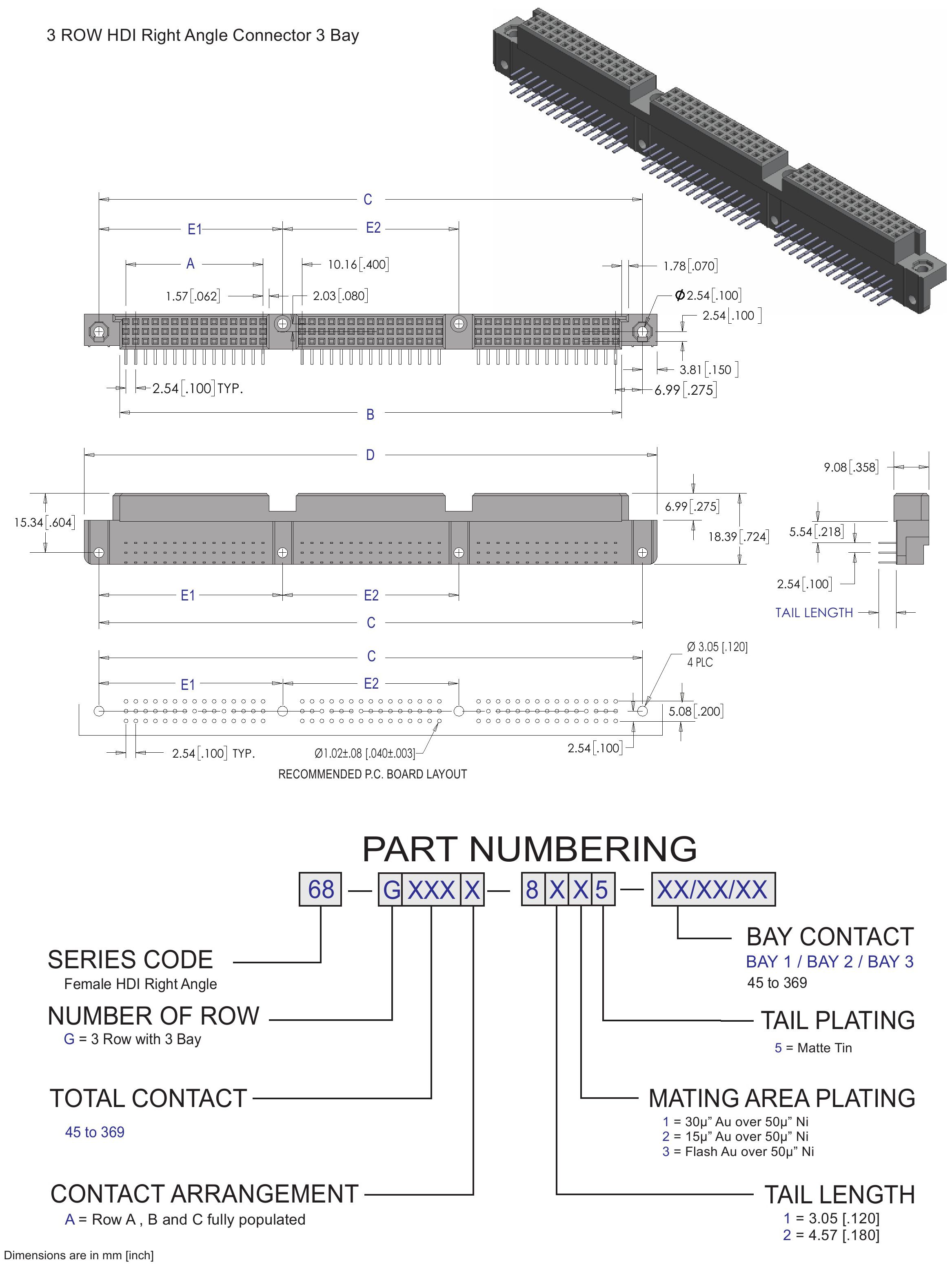 ECS 3 Row HDI Female Right Angle 3 Bay Connector