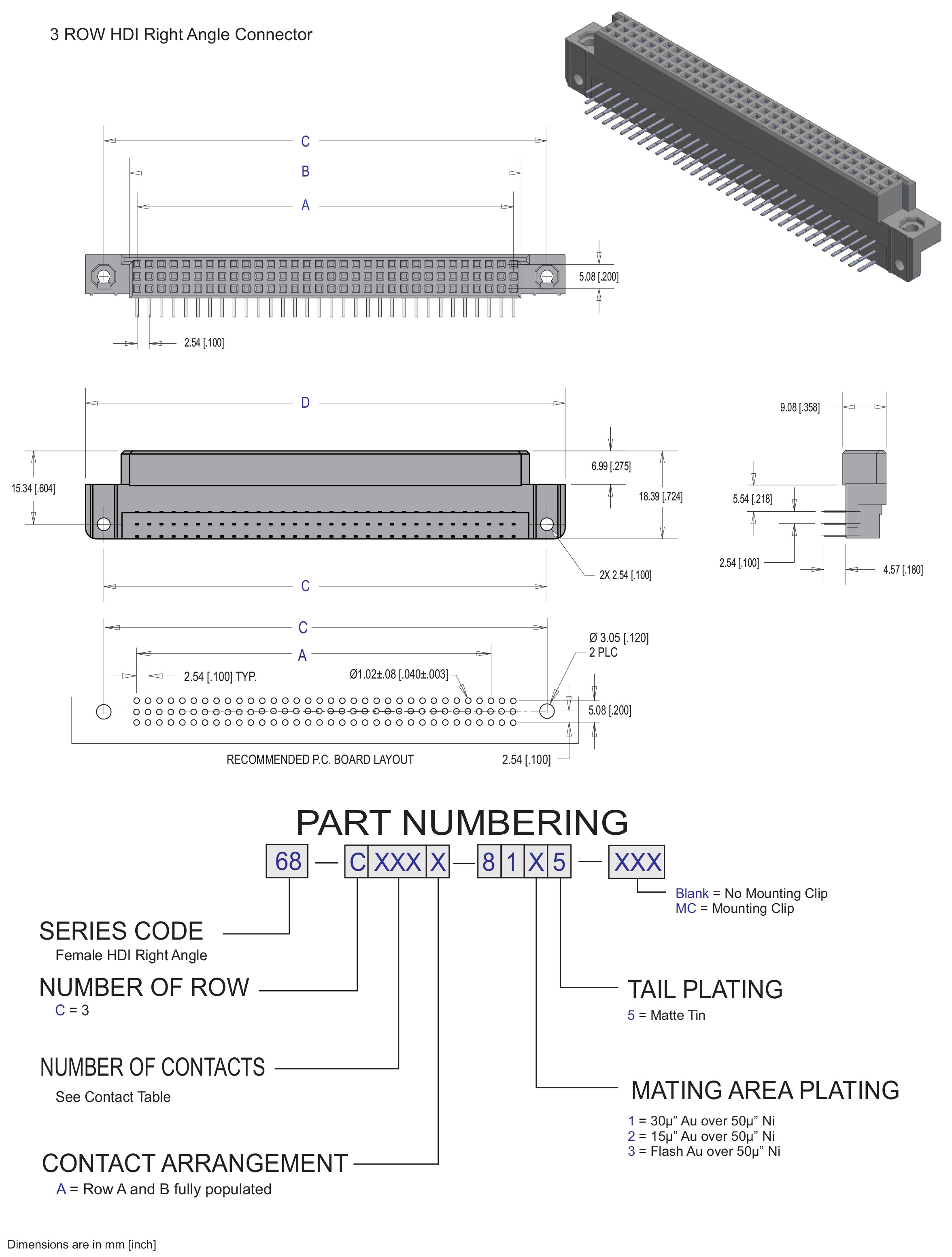 ECS 3 Row HDI Female Right Angle Connector