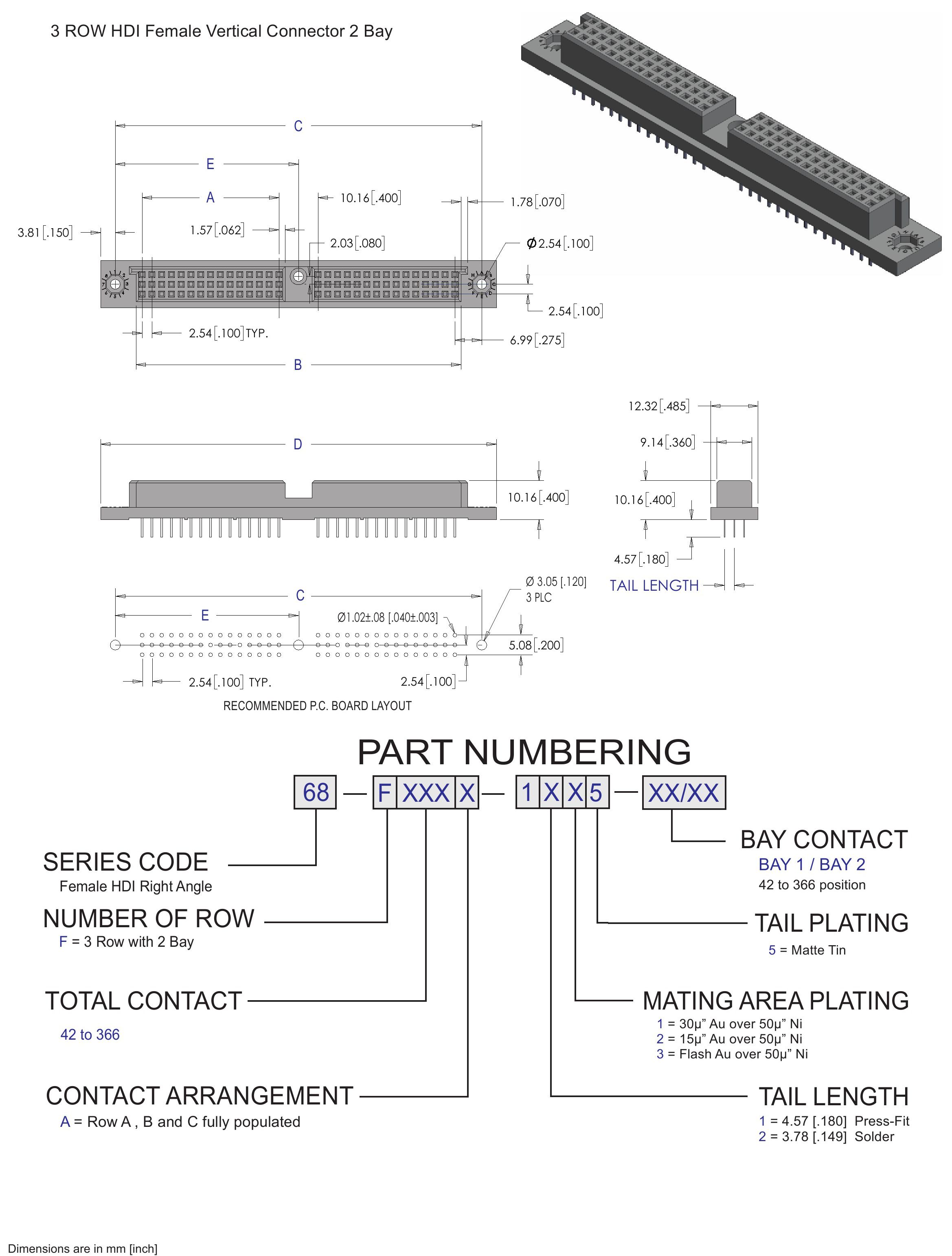 ECS 3 Row HDI Female Vertical 2 Bay Connector