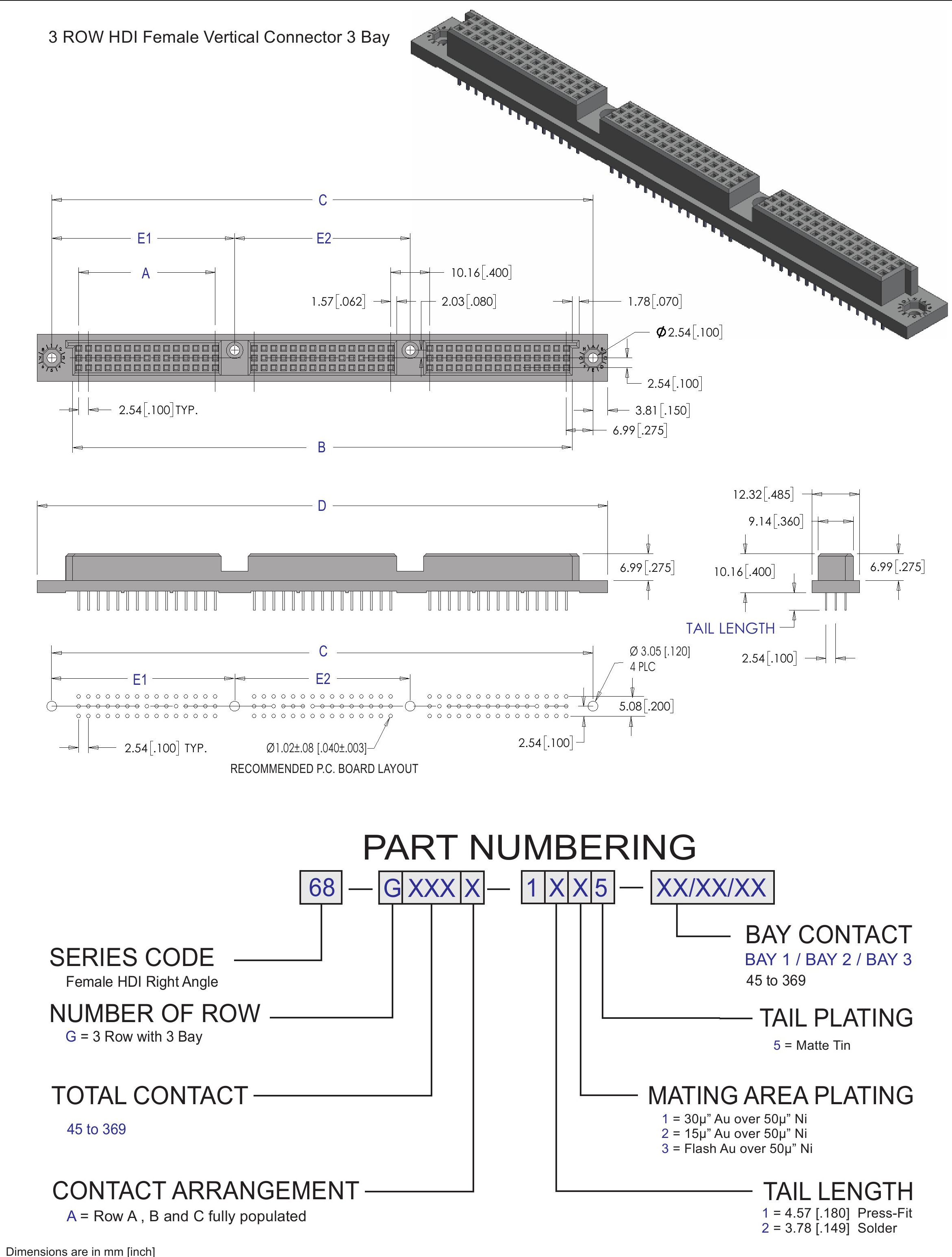 ECS 3 Row HDI Female Vertical 3 Bay Connector