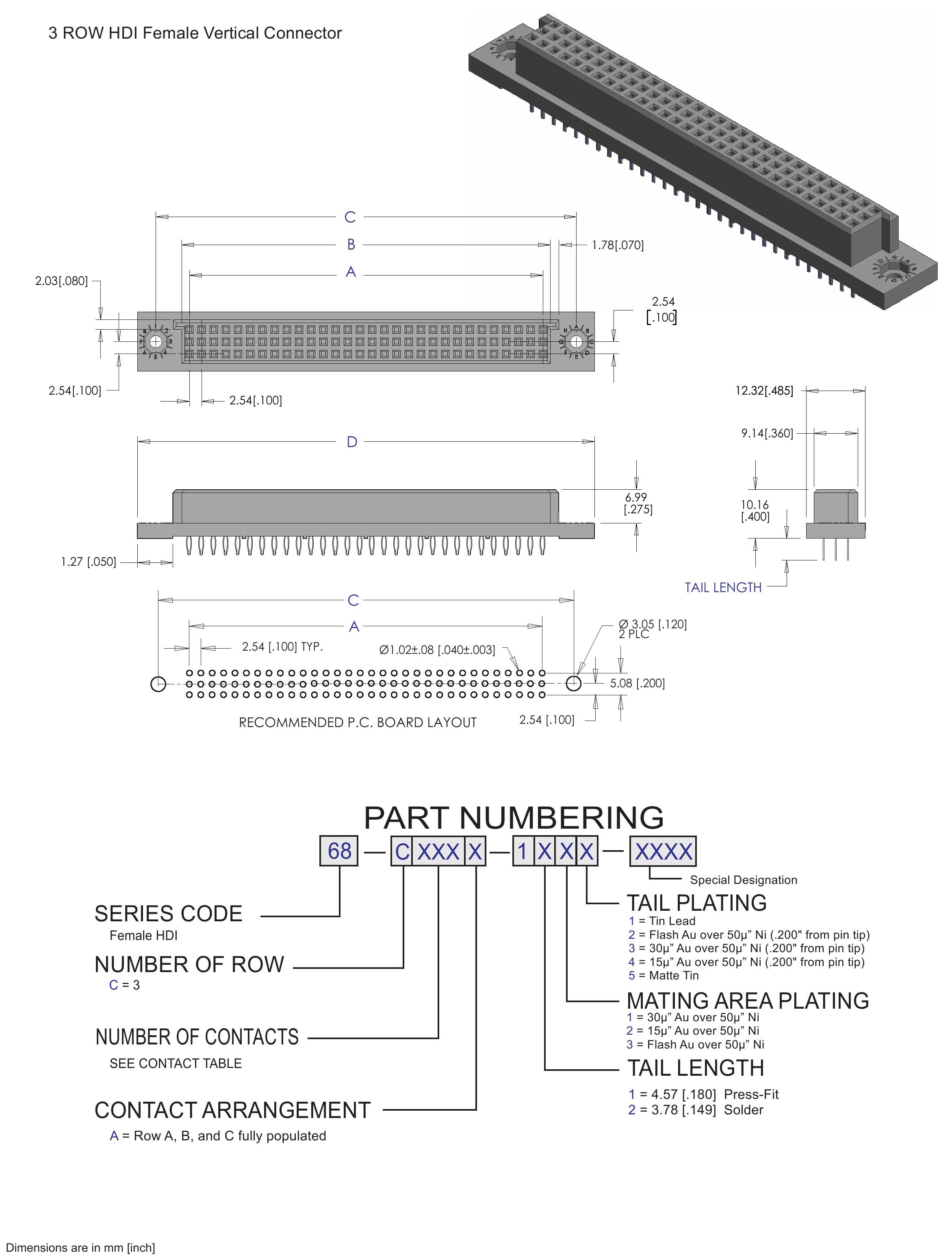 ECS 3 Row HDI Female Vertical Connector