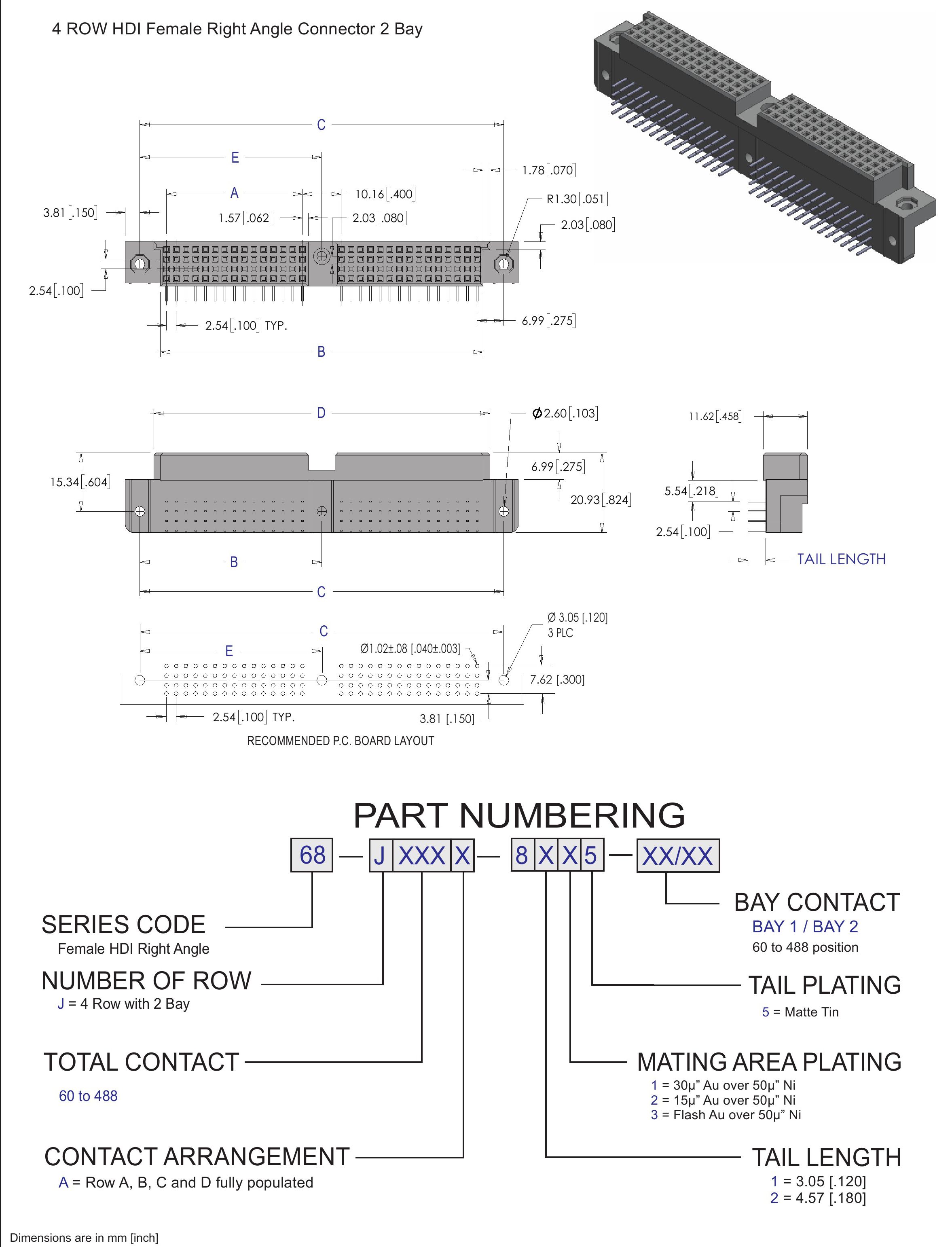 ECS 4 Row HDI Female Right Angle 2 Bay Connector