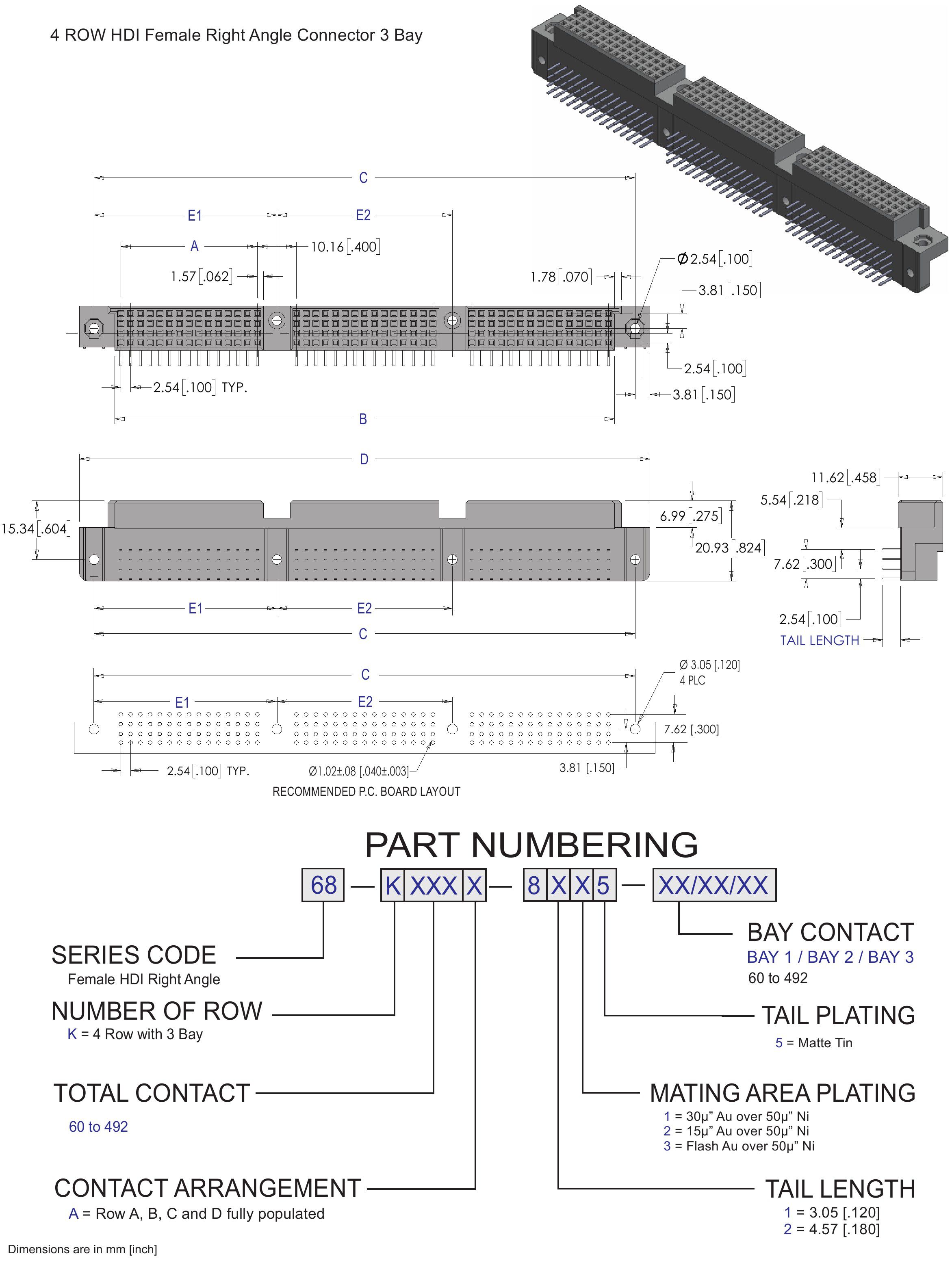 ECS 4 Row HDI Female Right Angle 3 Bay Connector