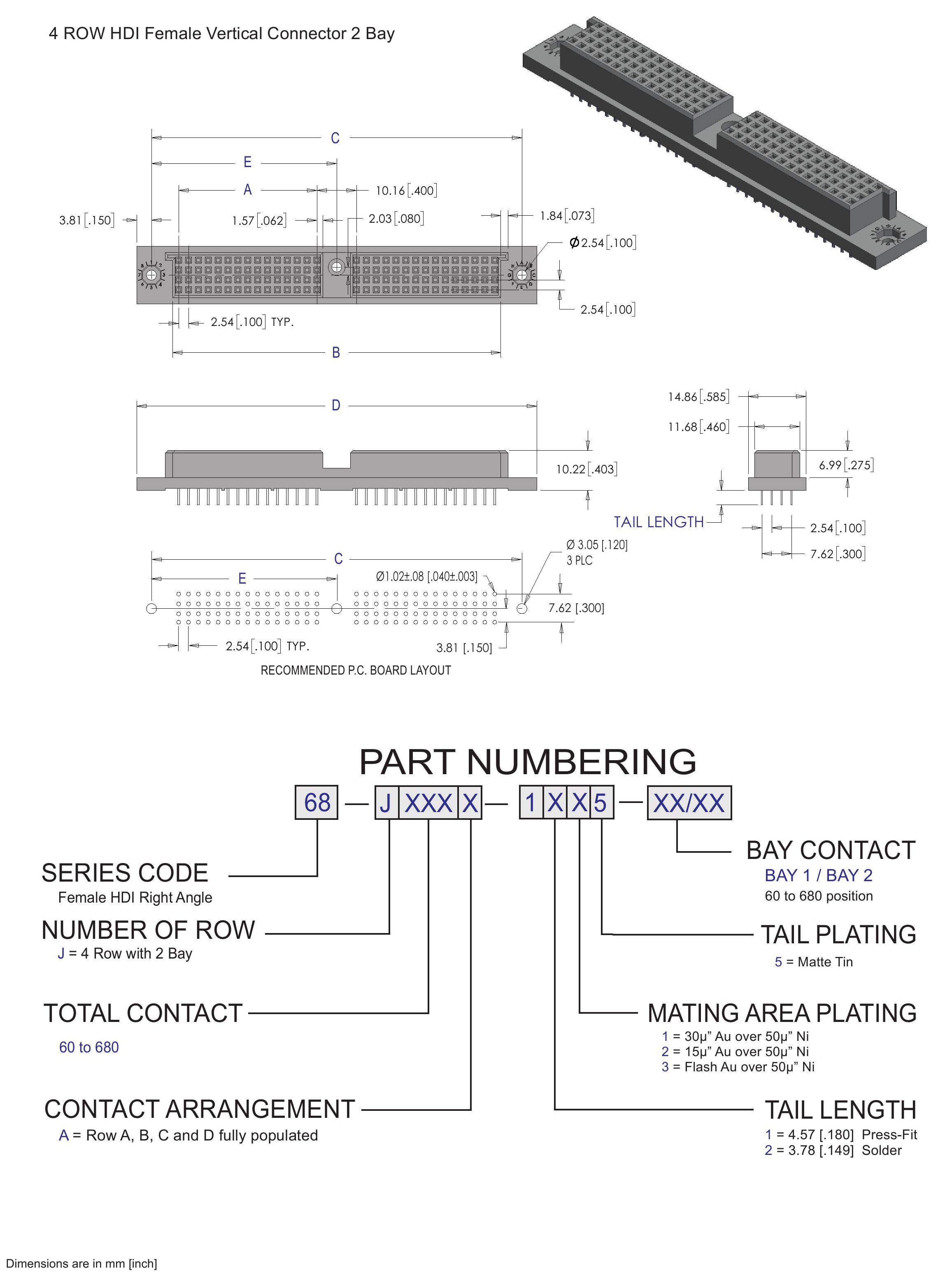 ECS 4 Row HDI Female Vertical 2 Bay Connector