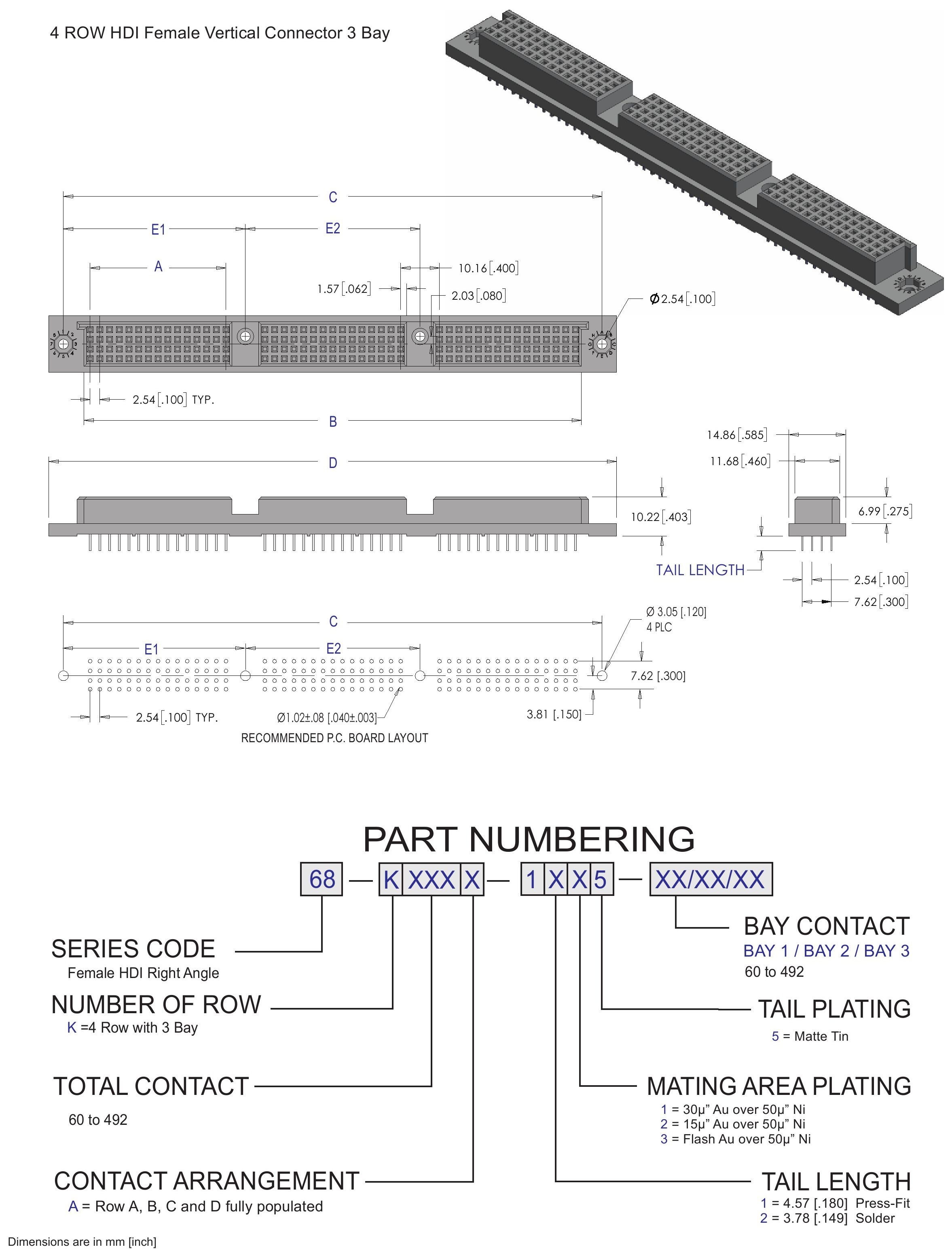 ECS 4 Row HDI Female Vertical 3 Bay Connector