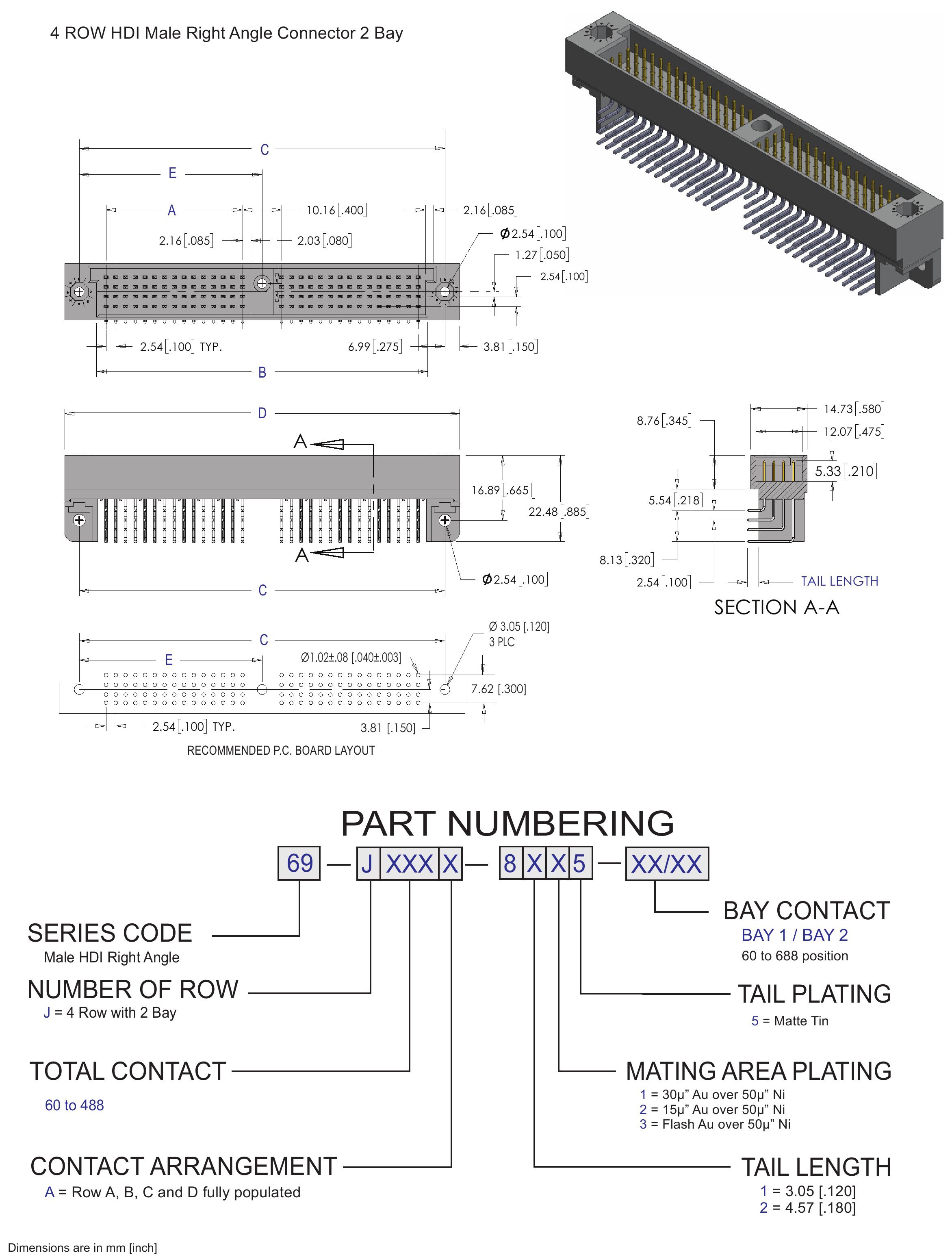 ECS 2 Row HDI Male Vertical Connector