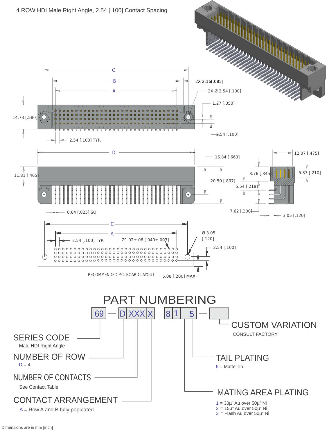 ECS 4 Row HDI Male Right Angle Connector